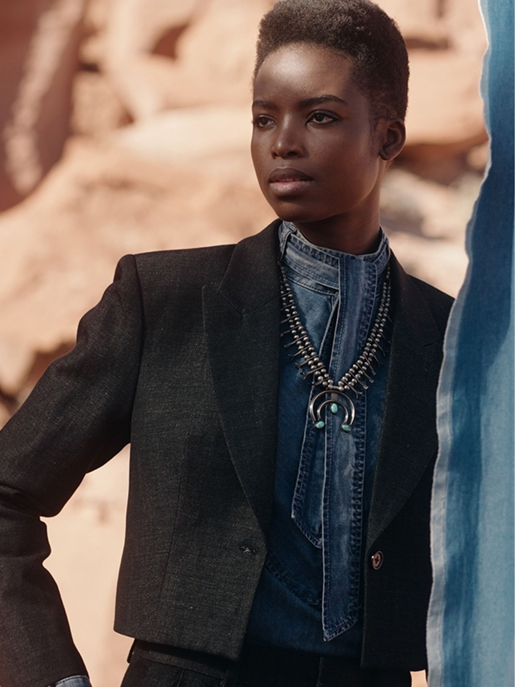 Banana Republic Blue Una Denim Tie-Neck Blouse - Image 4 of 5