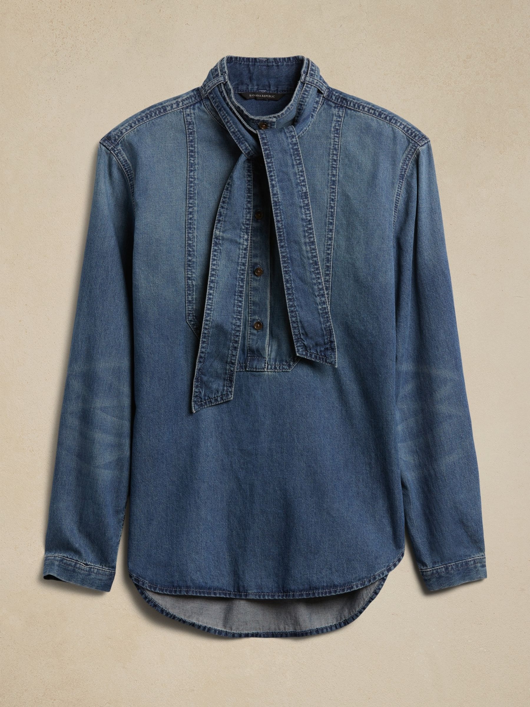 Banana Republic Blue Una Denim Tie-Neck Blouse - Image 5 of 5