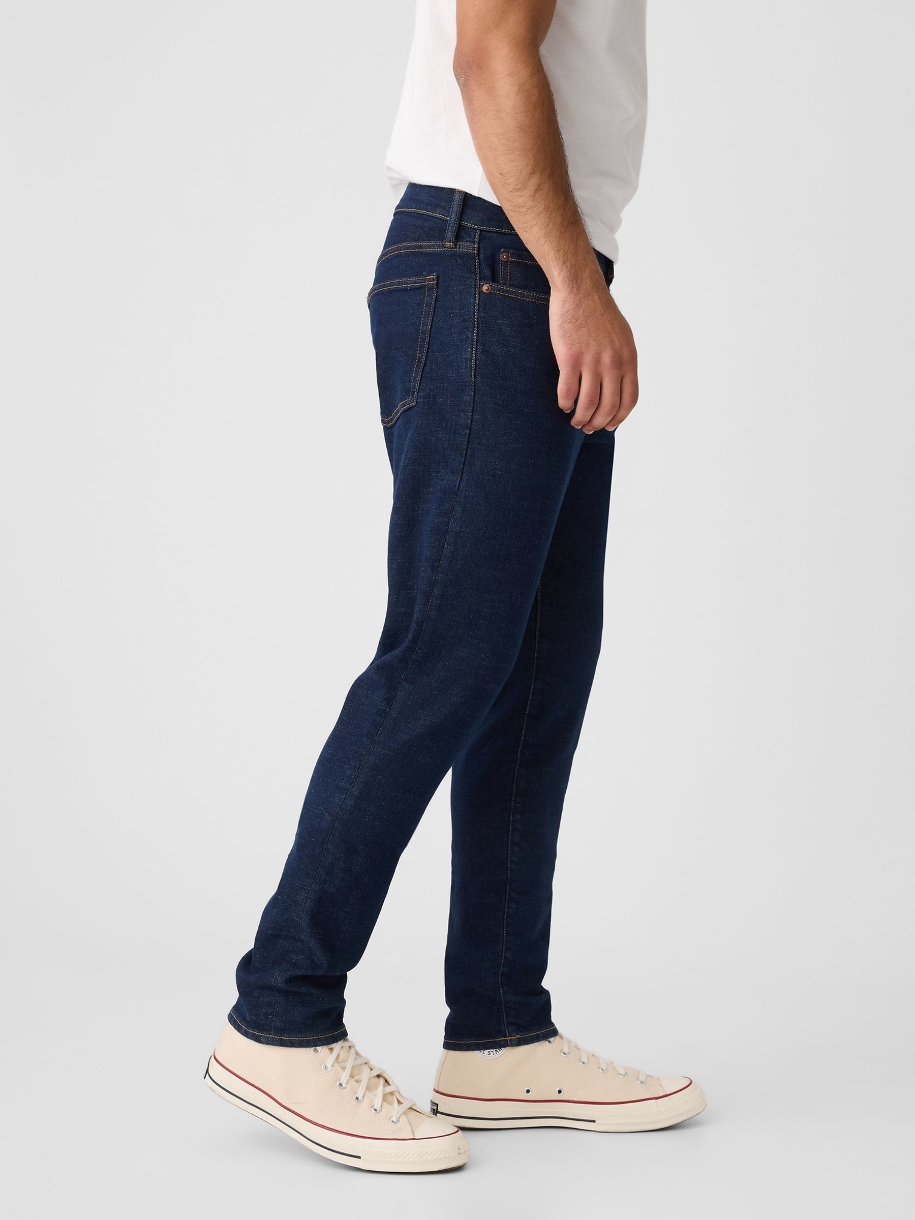 Dark Indigo Blue Slim Fit Comfort Stretch Tapered Jeans - Image 4 of 9