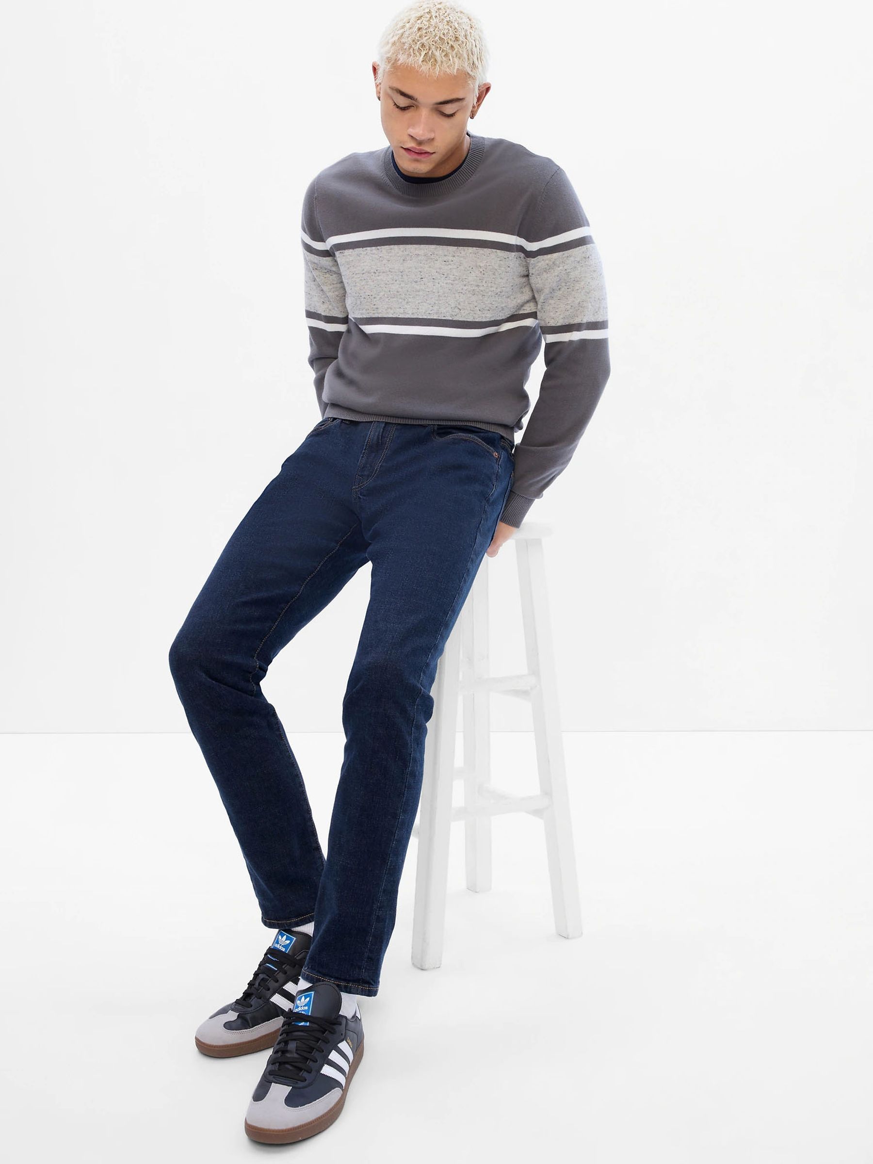 Dark Indigo Blue Slim Fit Comfort Stretch Tapered Jeans - Image 5 of 9