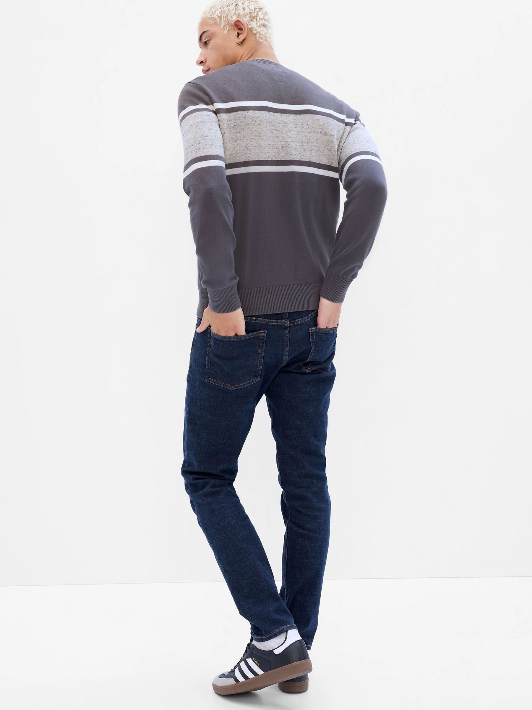 Dark Indigo Blue Slim Fit Comfort Stretch Tapered Jeans - Image 6 of 9
