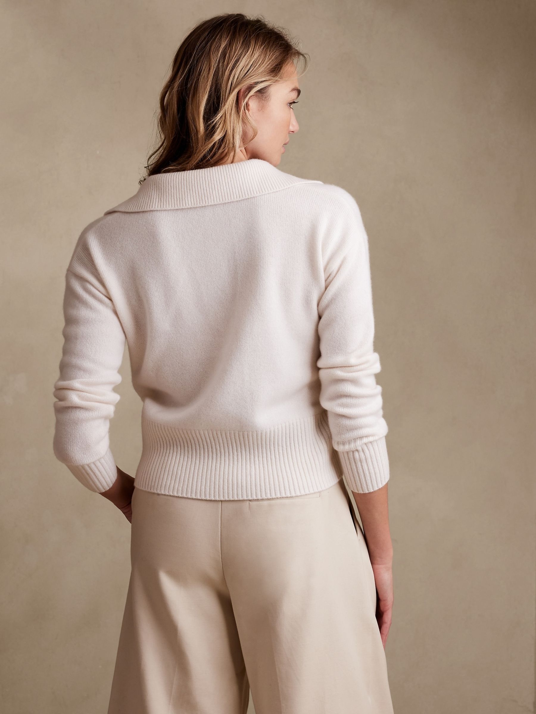 Banana Republic White Luna Cashmere Jumper Polo - Image 2 of 4