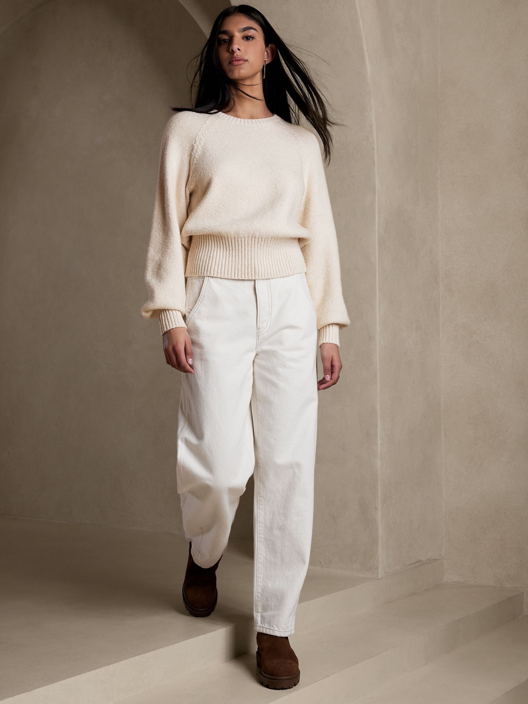 Banana Republic White Wadi Marled Jumper - Image 1 of 1