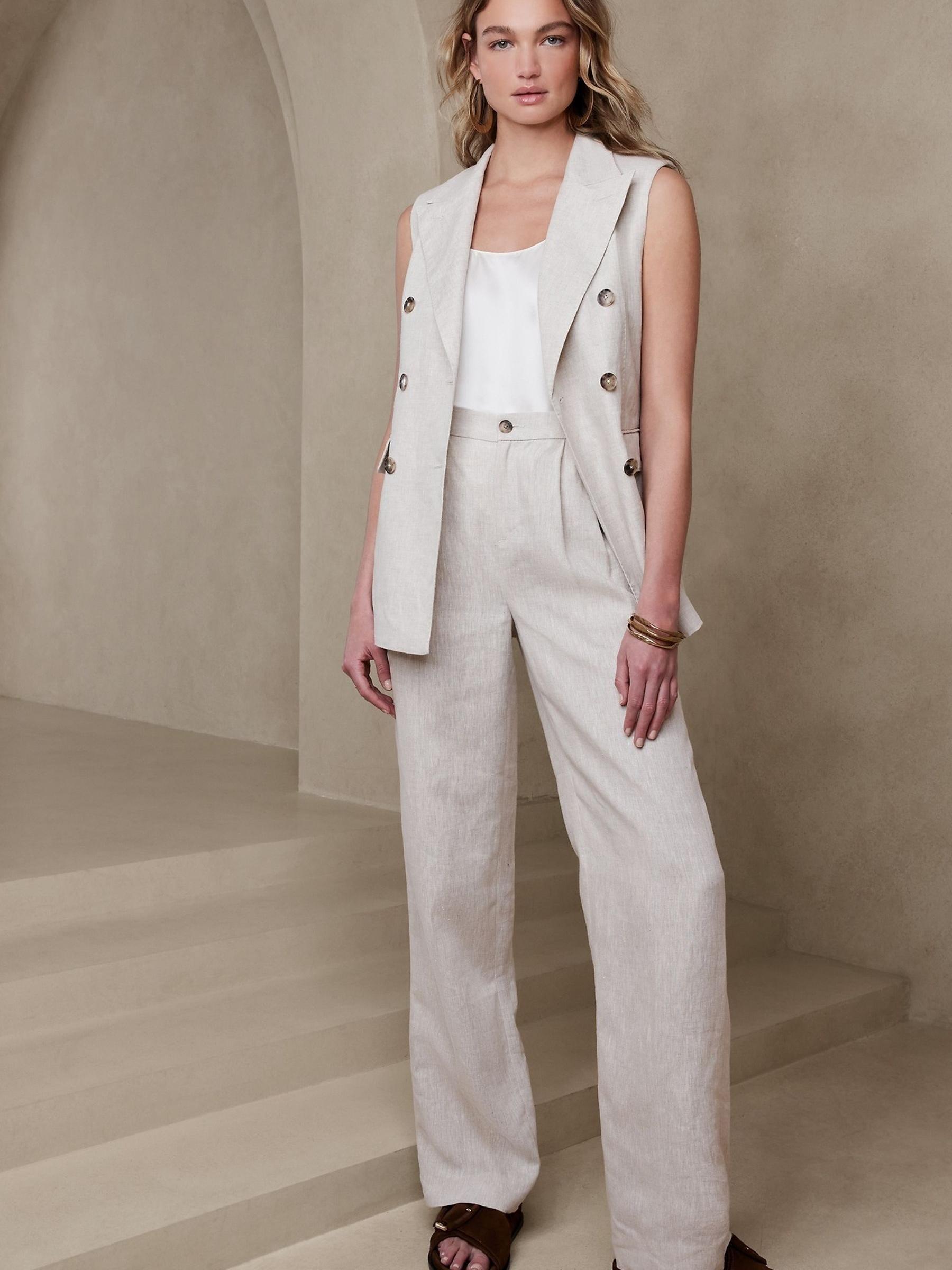 Banana Republic Beige Palma WideLeg Linen Trousers - Image 1 of 2