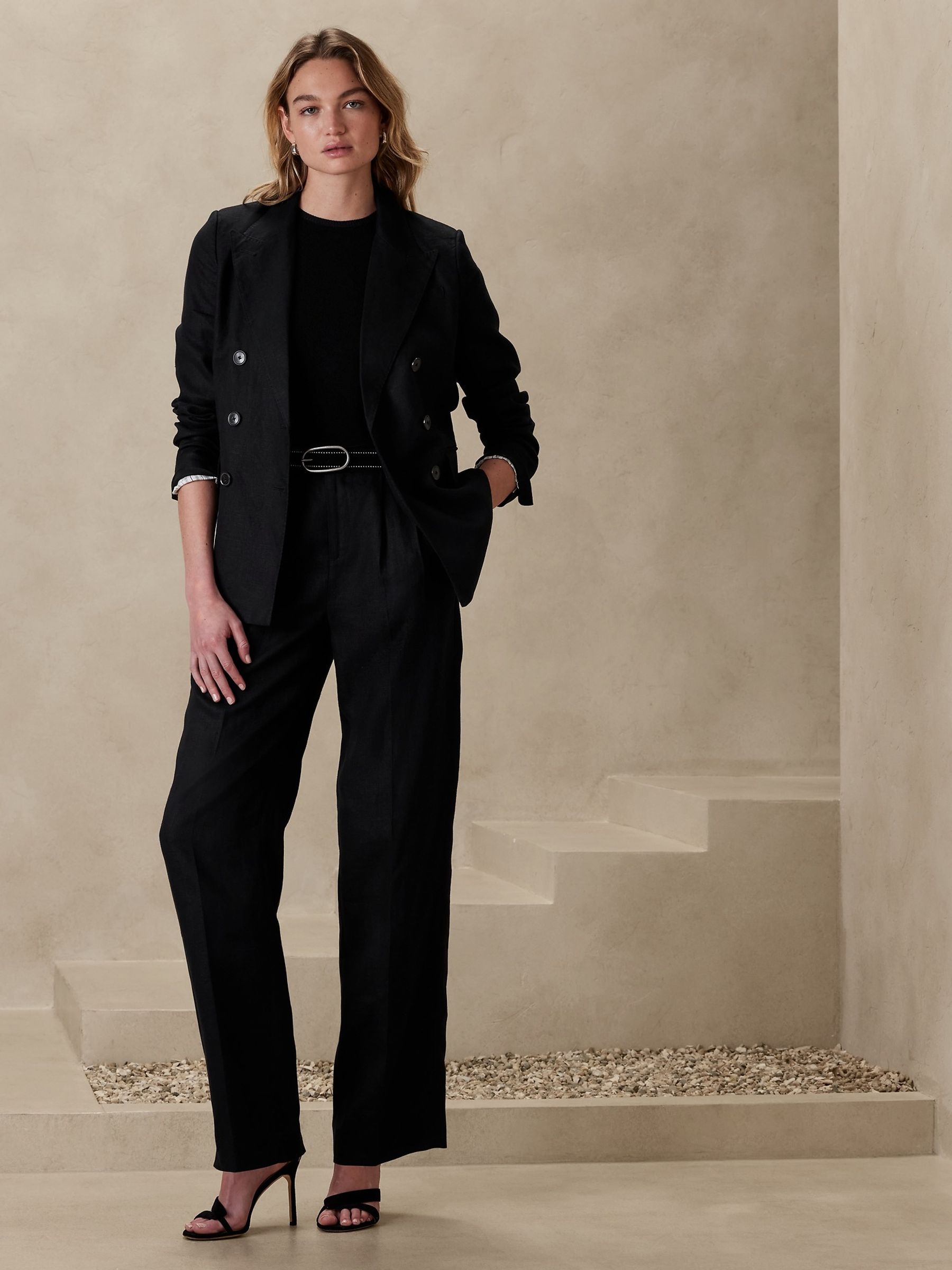 Banana Republic Black Palma WideLeg Linen Trousers - Image 1 of 2