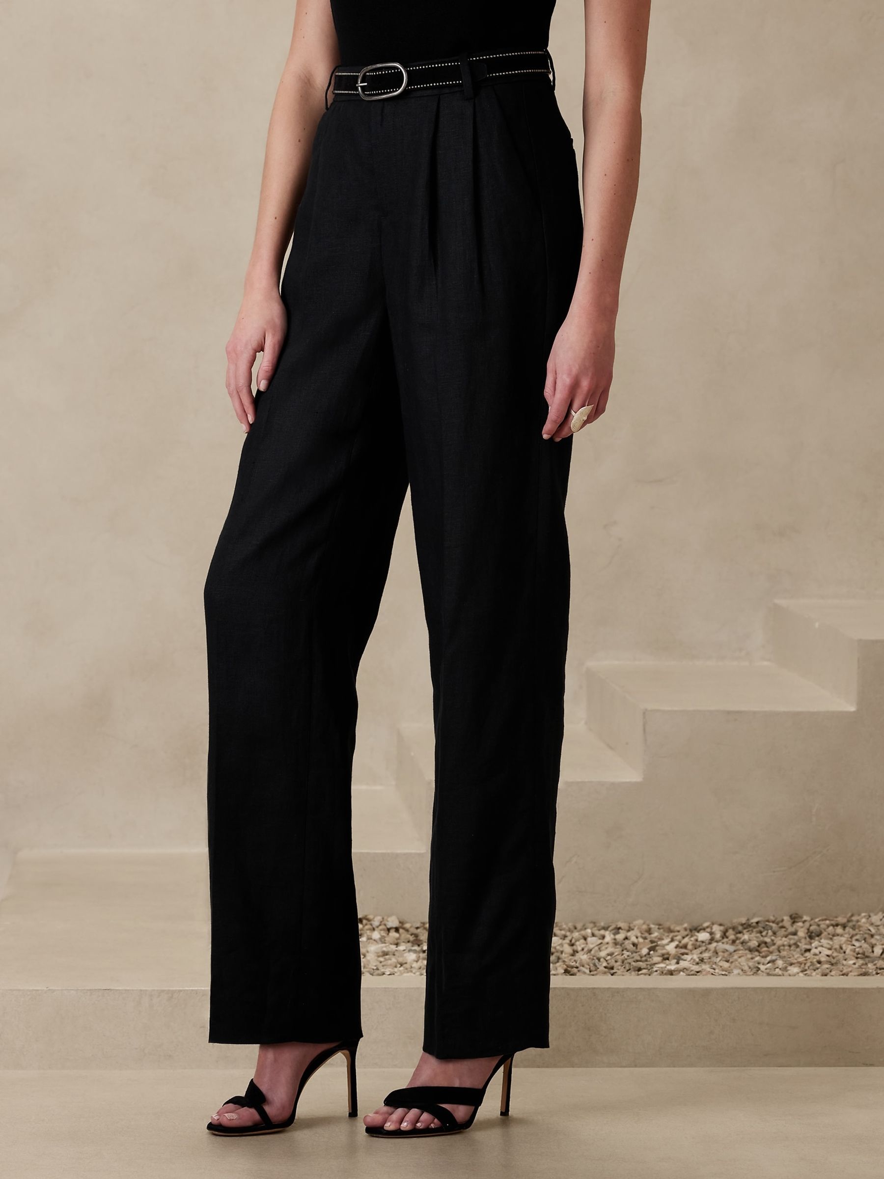 Banana Republic Black Palma WideLeg Linen Trousers - Image 2 of 2