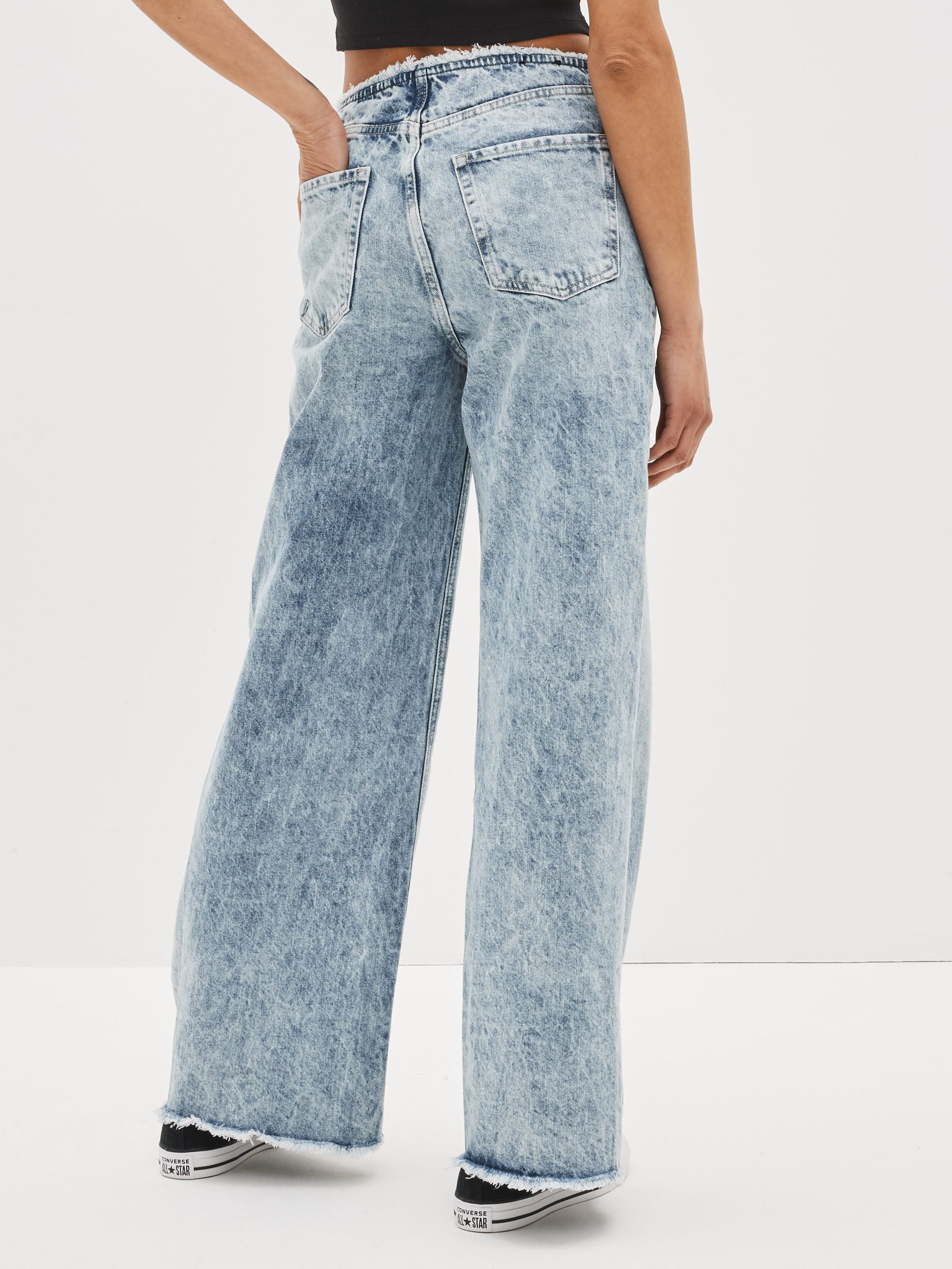 Blue Acid Wash Low Rise Wide Leg Loose Jeans - Image 2 of 6