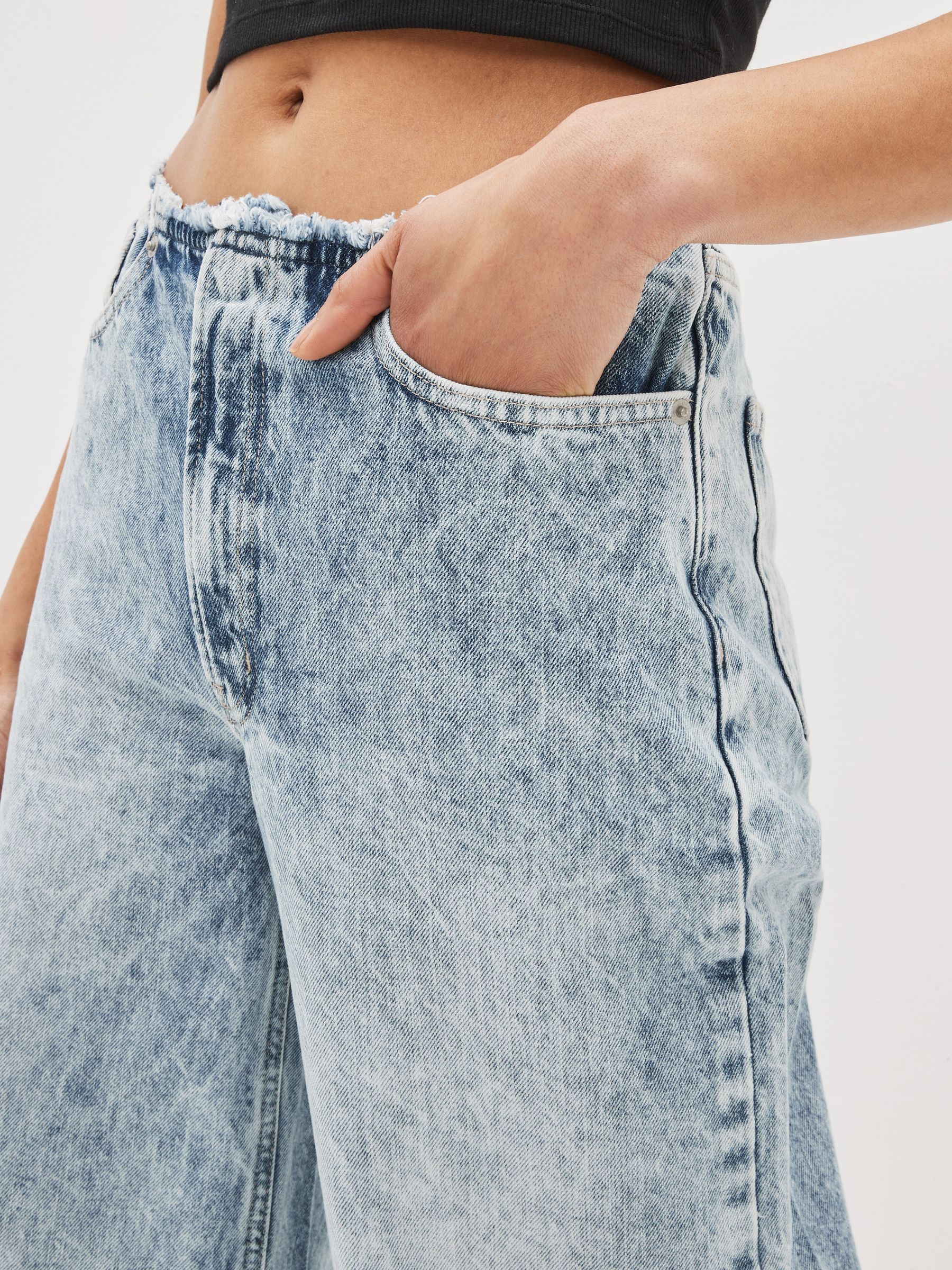 Blue Acid Wash Low Rise Wide Leg Loose Jeans - Image 3 of 6
