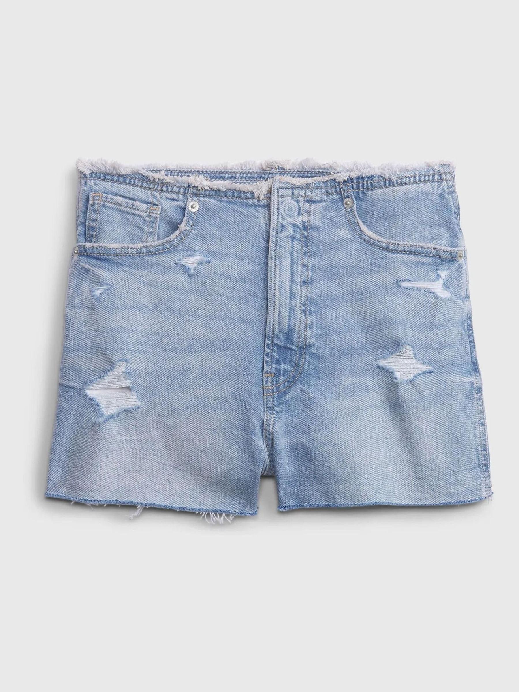 Light Wash Blue High Rise 90's Loose Distressed Waist Denim Shorts - Image 3 of 3