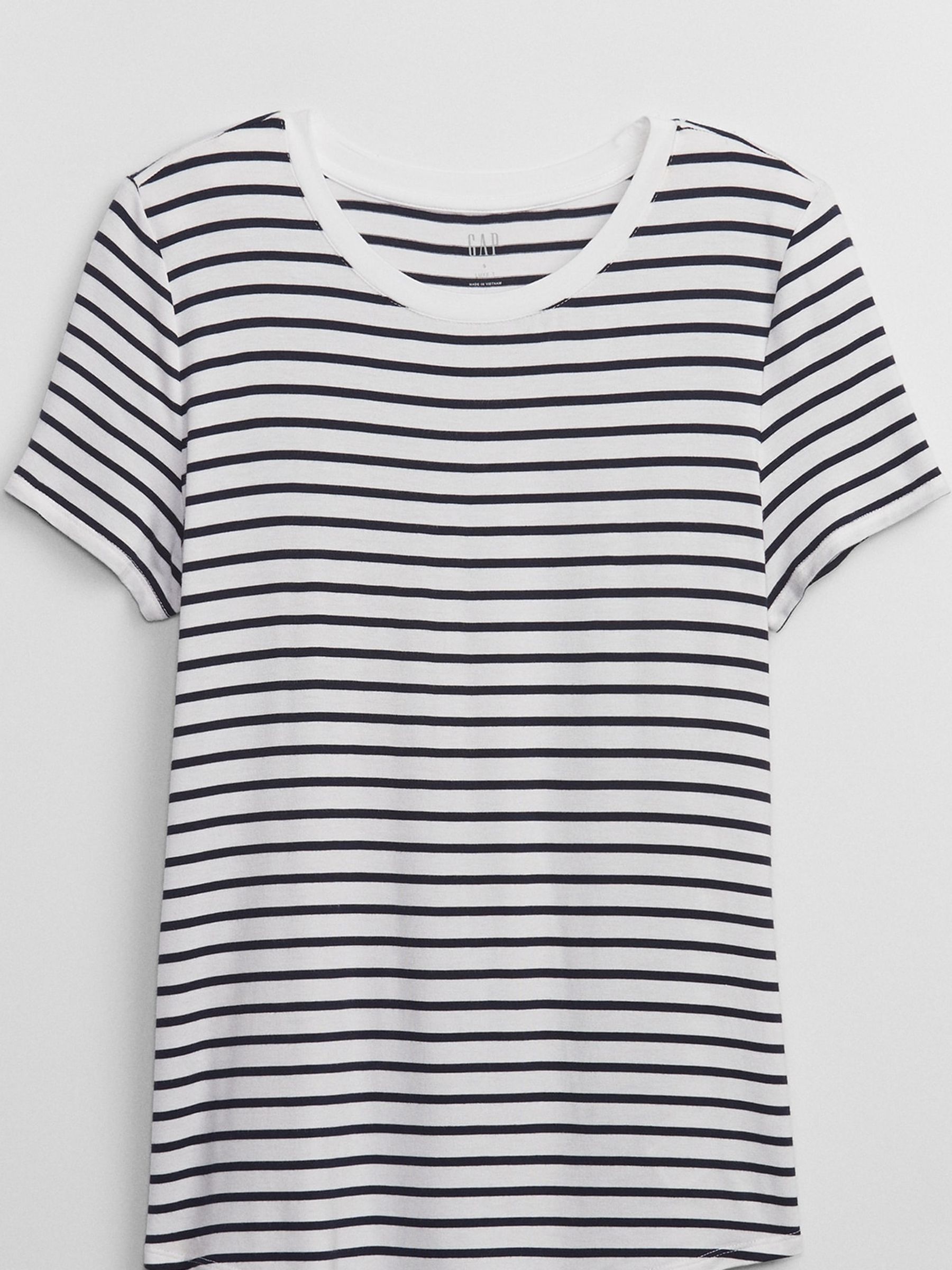 Navy and White Stripe Luxe Short Sleeve Crew Neck T-Shirt - Image 3 of 4