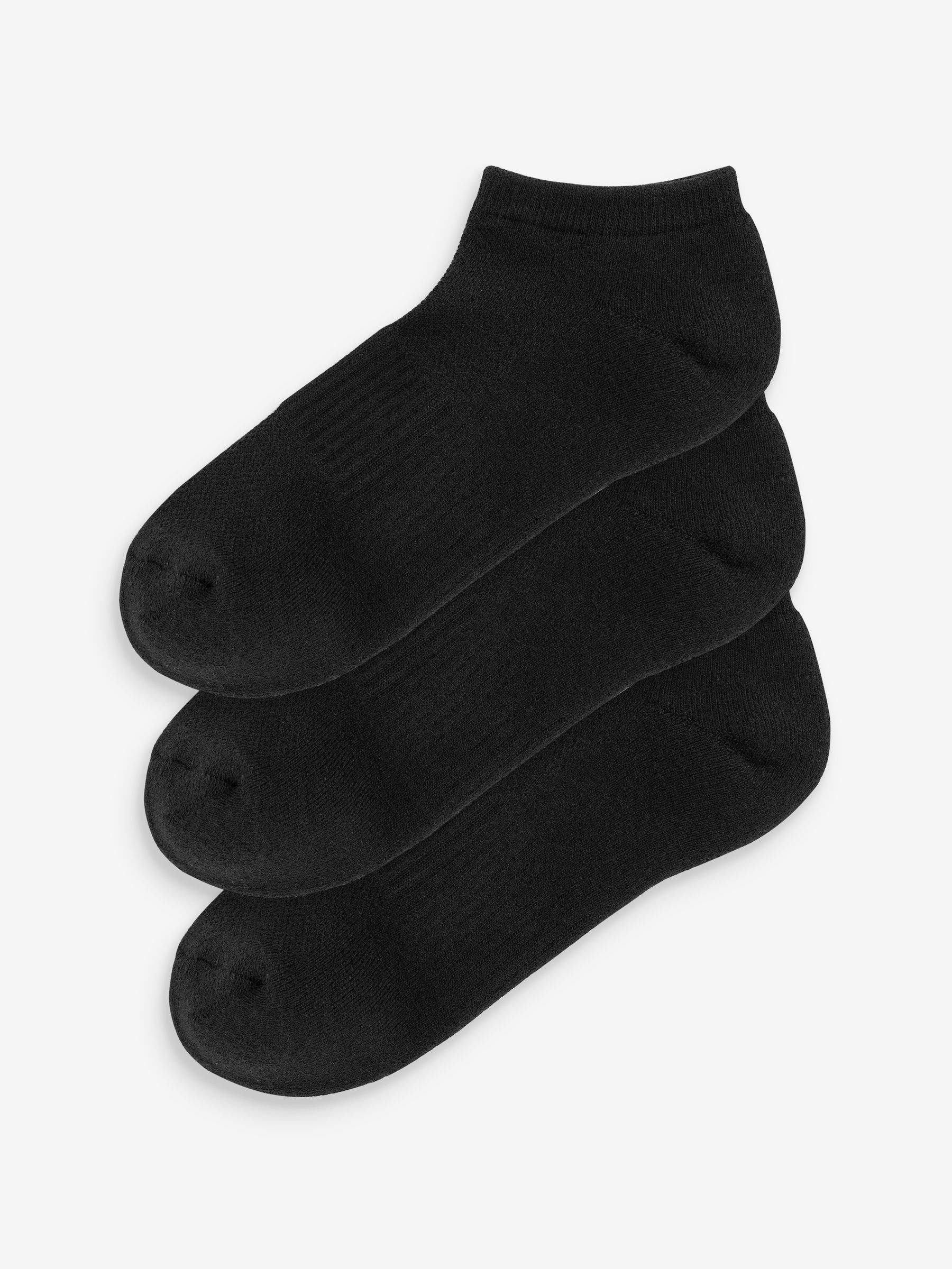 Black Adults 3 Pack Athletic Ribbed Ankle Socks - Image 1 of 3