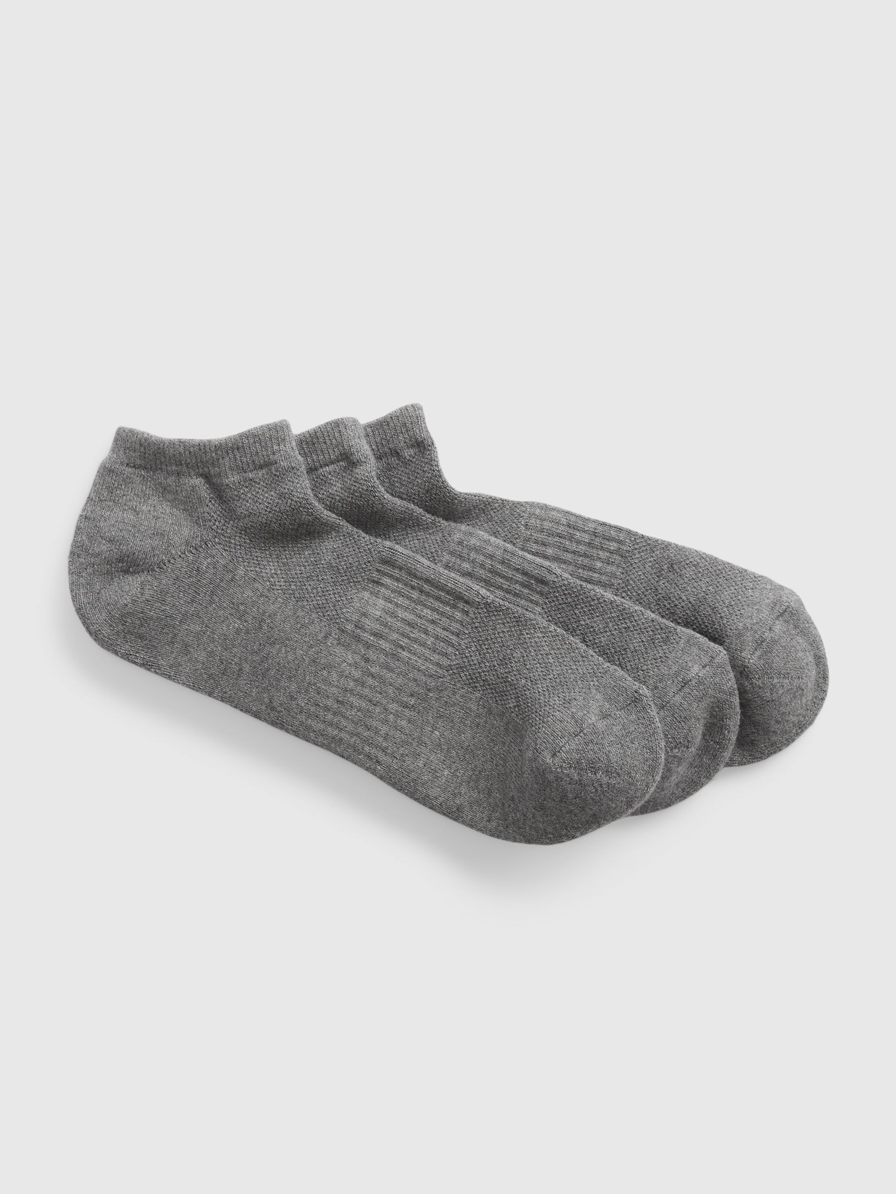 Grey Adults 3 Pack Athletic Ribbed Ankle Socks - Image 1 of 2
