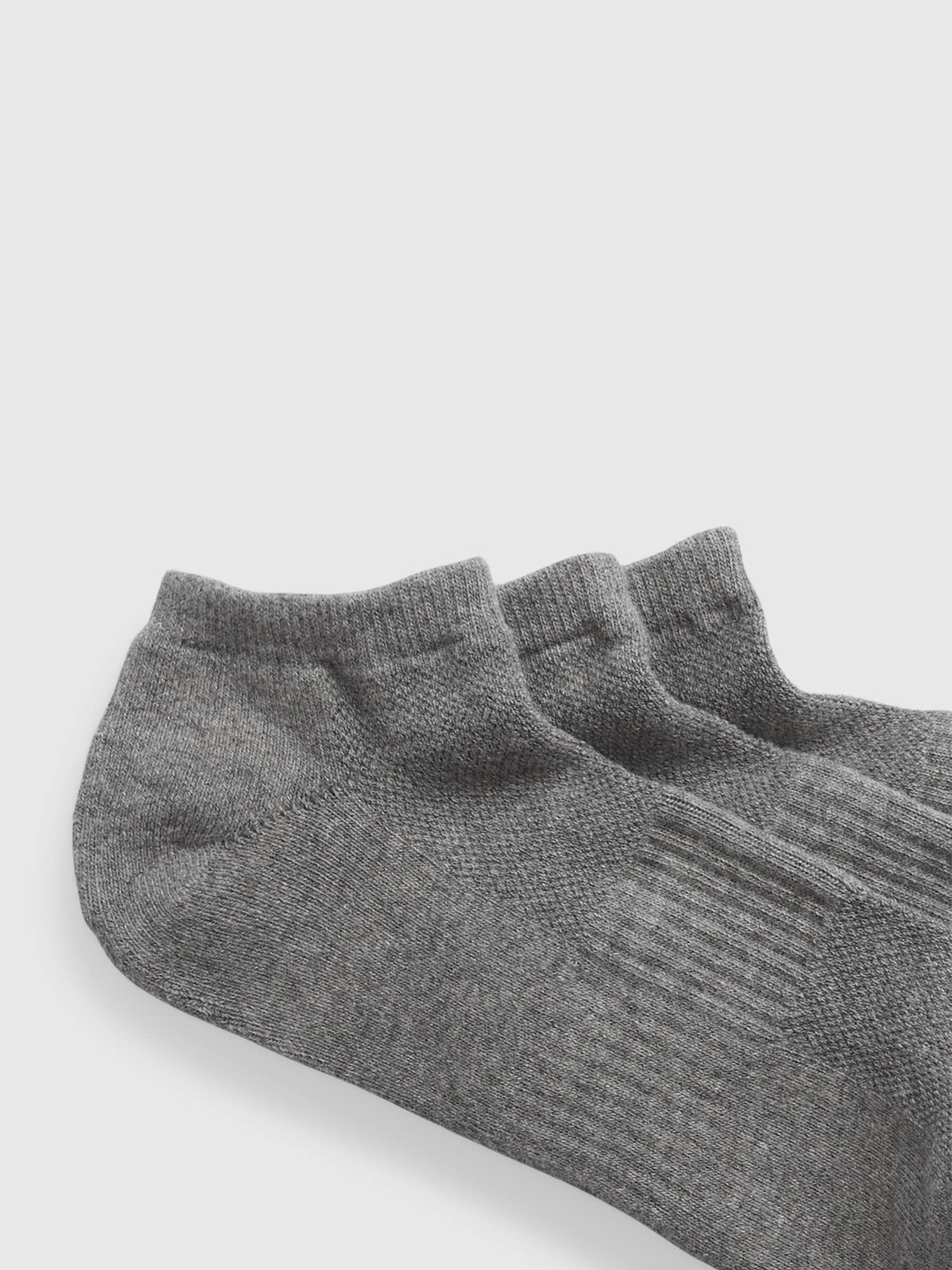 Grey Adults 3 Pack Athletic Ribbed Ankle Socks - Image 2 of 2