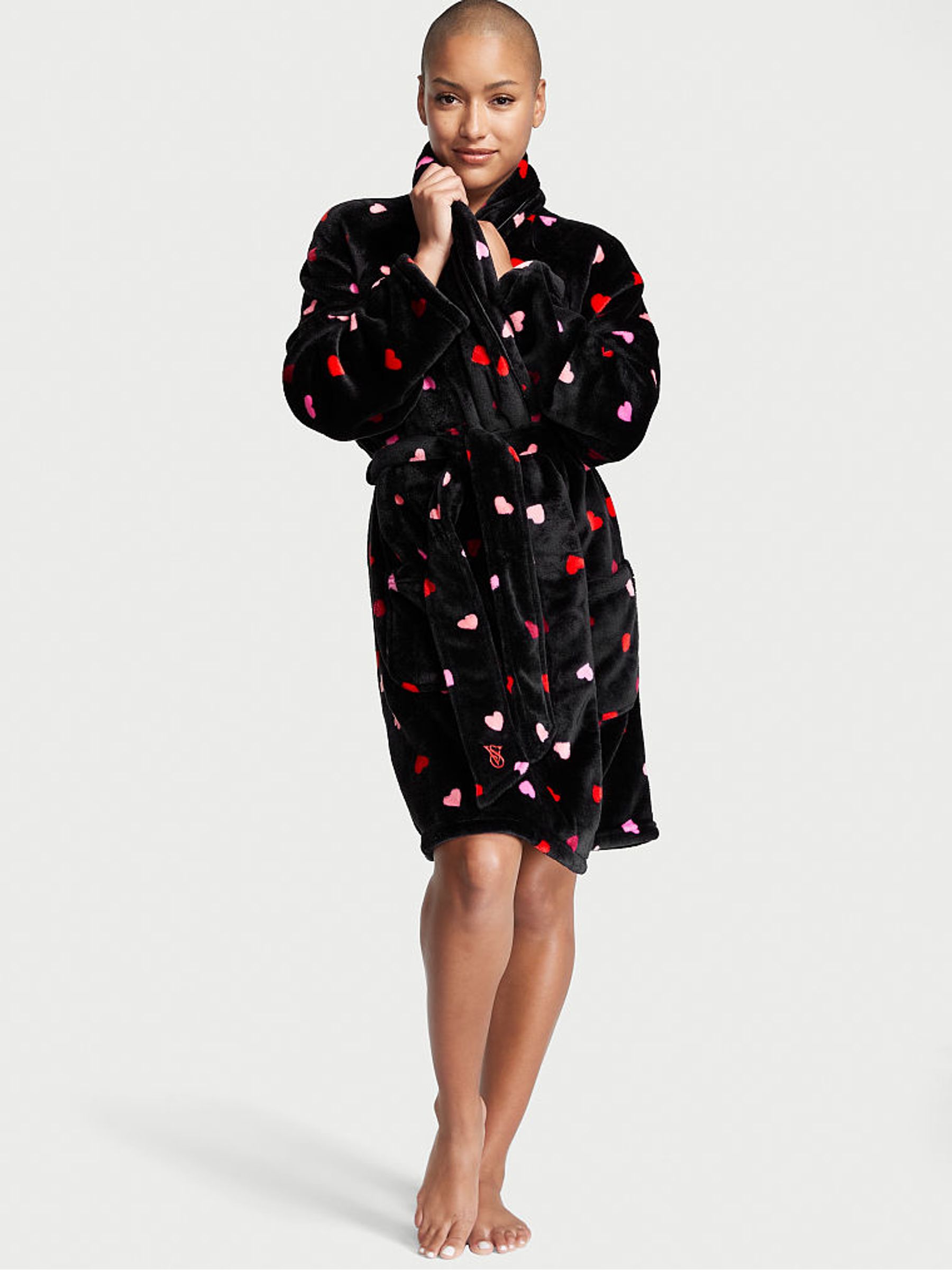 Black Heart Print Cosy Short Dressing Gown - Image 1 of 4