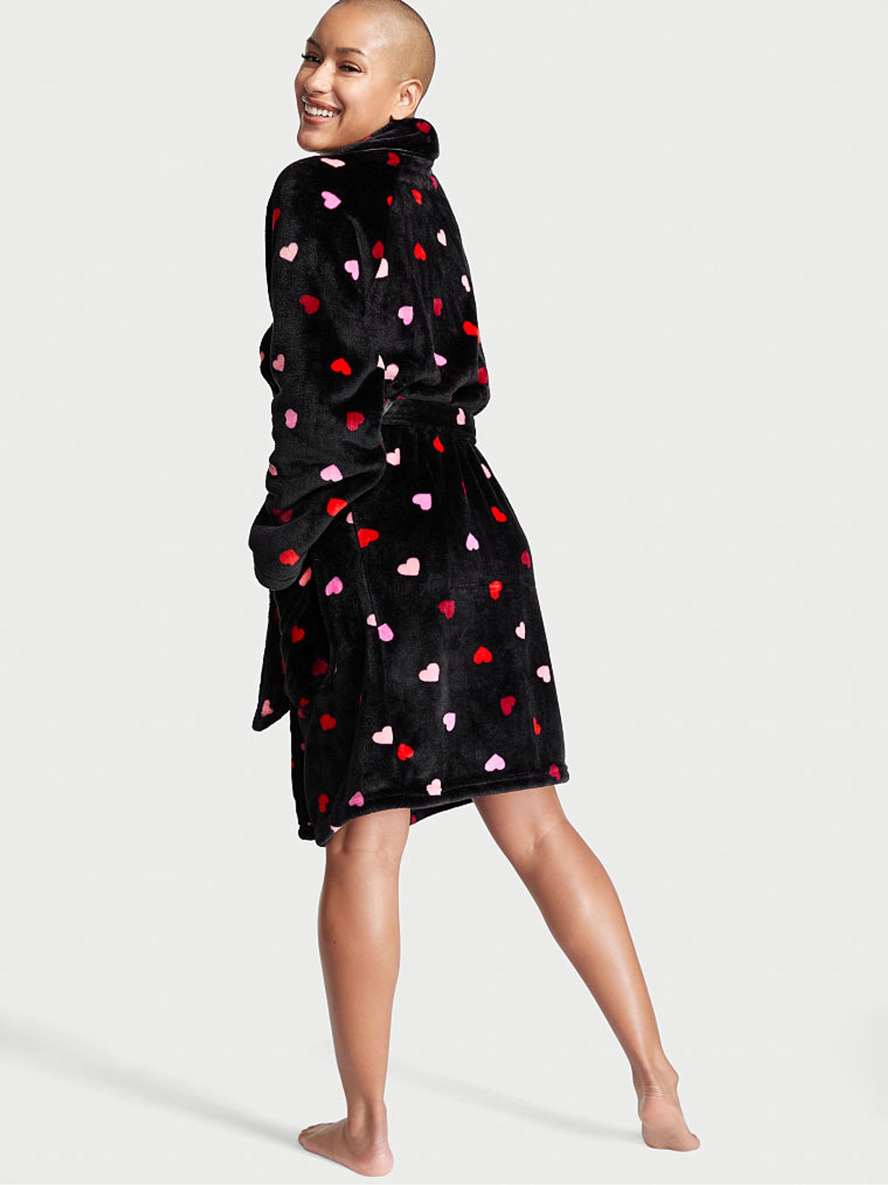 Black Heart Print Cosy Short Dressing Gown - Image 2 of 4