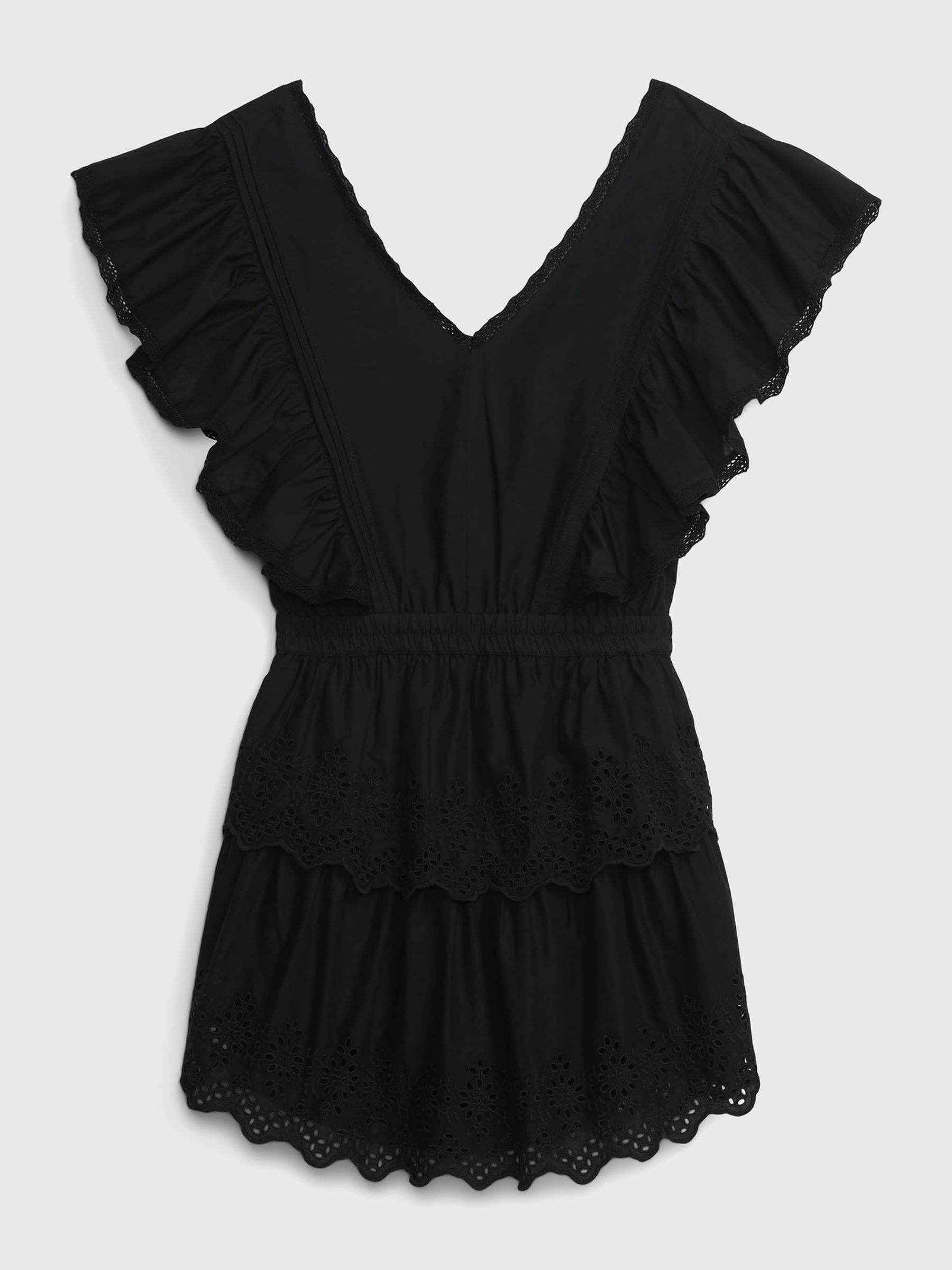 Black Broderie Ruffle V-Neck Mini Dress - Image 4 of 4