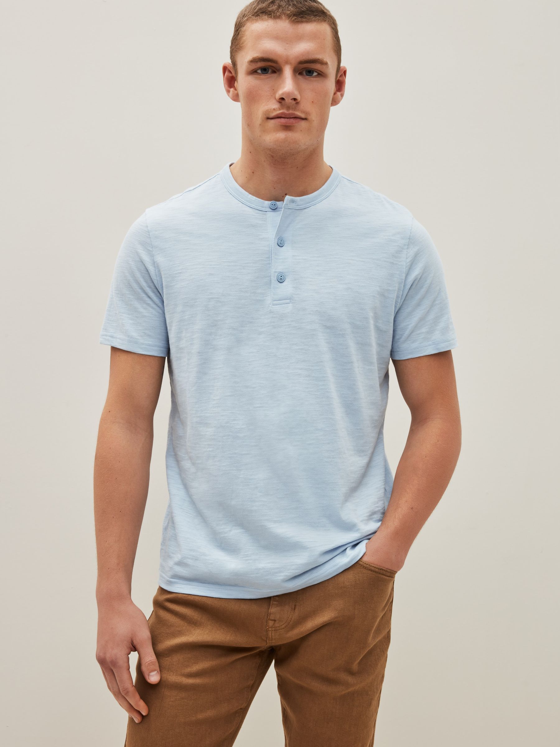 Light Blue Lived-In Henley Short Sleeve T-Shirt - Image 1 of 4