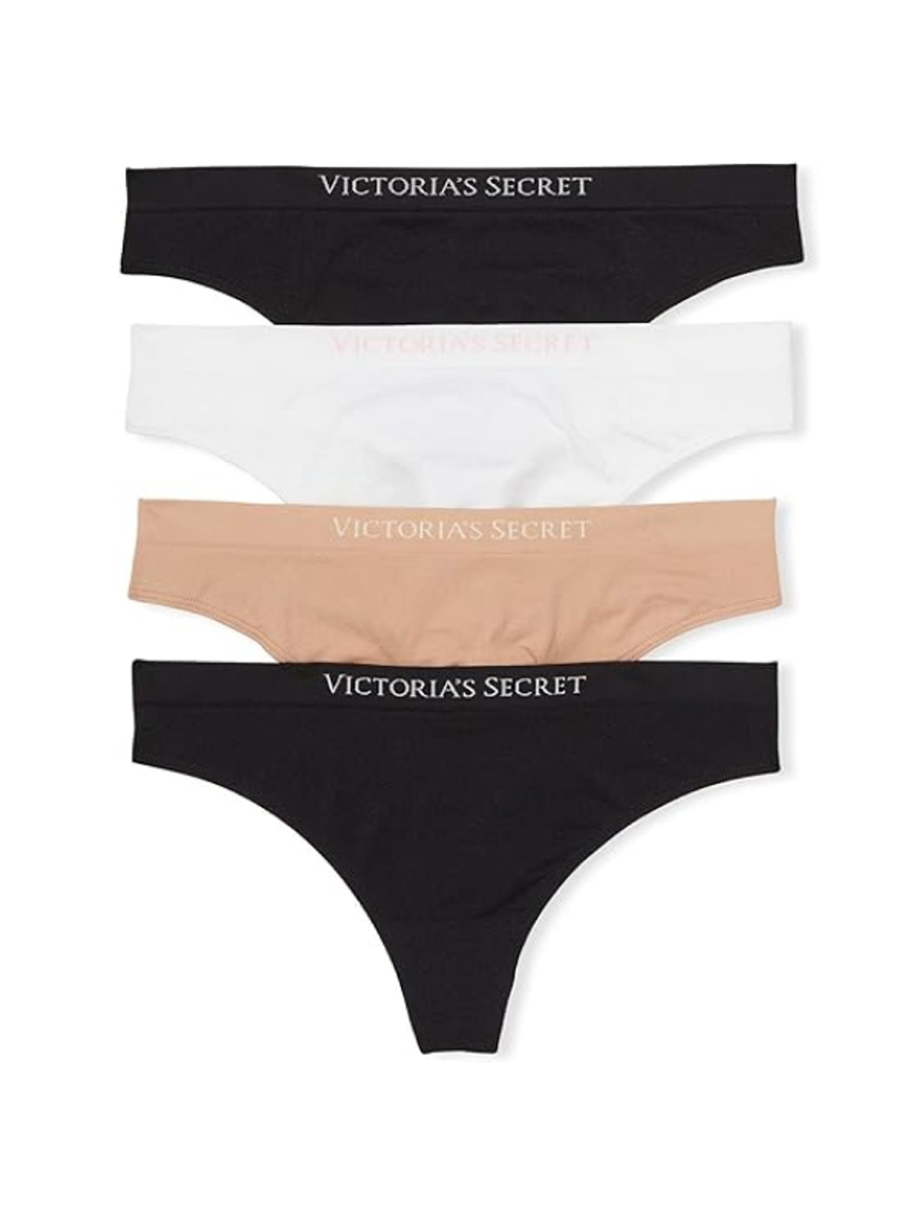 Black/Nude/White Thong Logo 4 Pack Knickers - Image 1 of 3