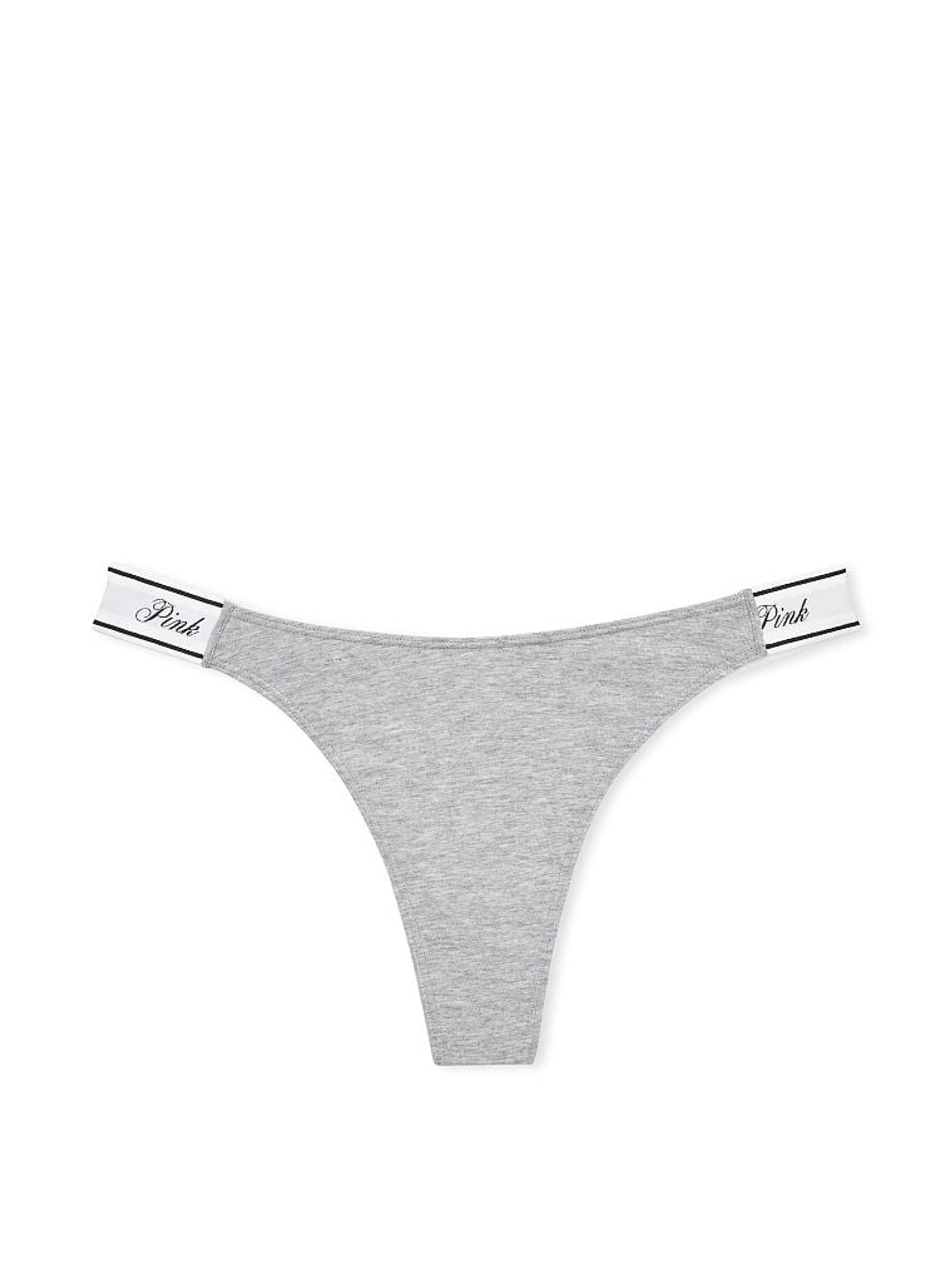 Medium Heather Grey Cotton Logo Scoop Thong Knickers - Image 3 of 3