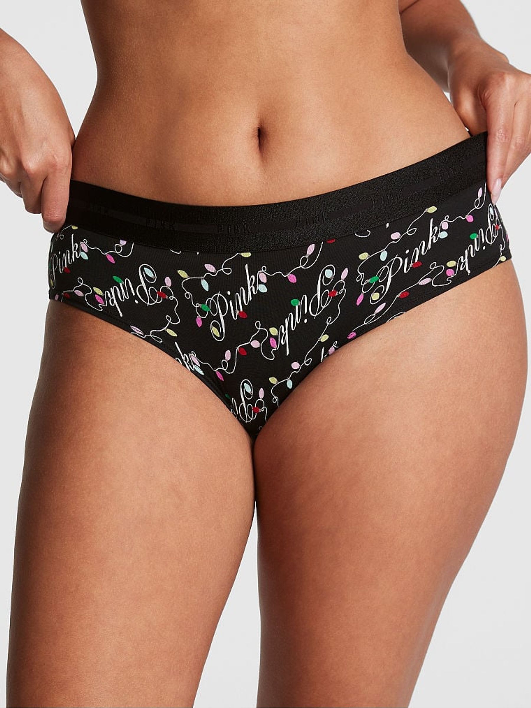Pure Black Holiday Lights Script Logo Hipster Knickers - Image 1 of 3