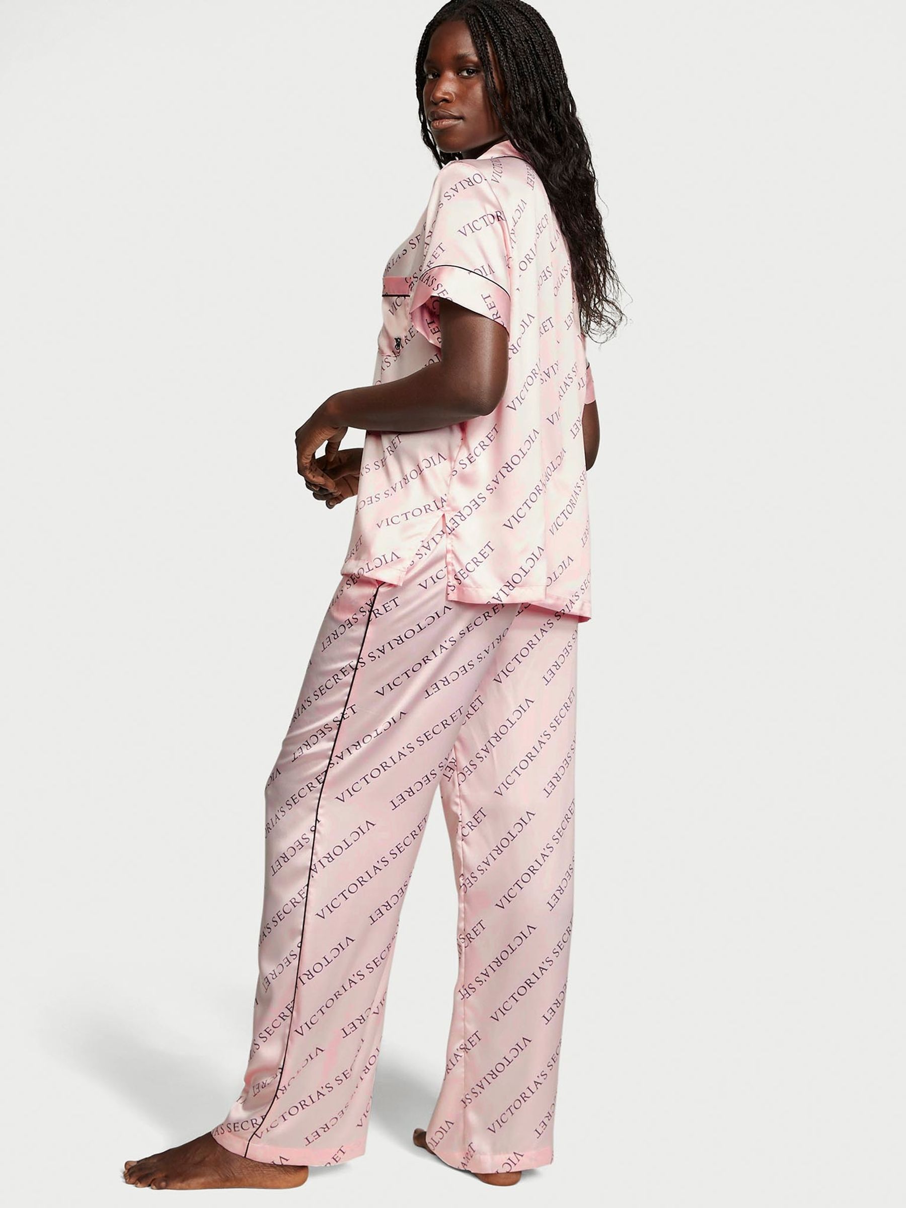 Purest Pink Diagonal Logo Satin Long Pyjama Set - Image 2 of 3