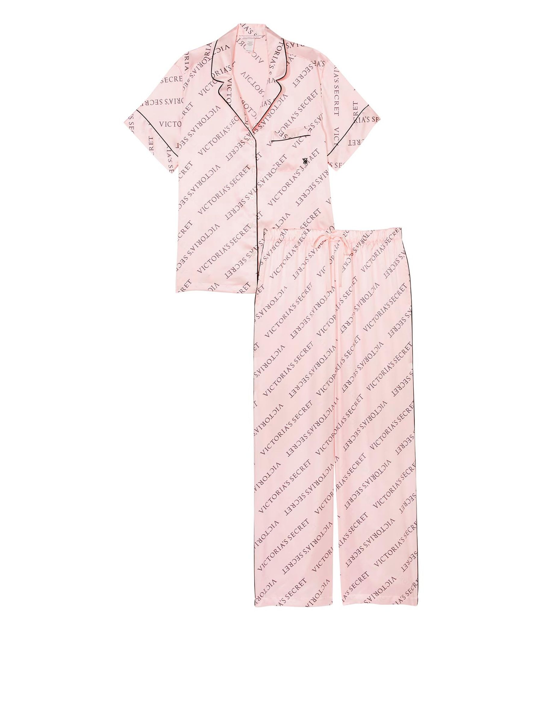 Purest Pink Diagonal Logo Satin Long Pyjama Set - Image 3 of 3