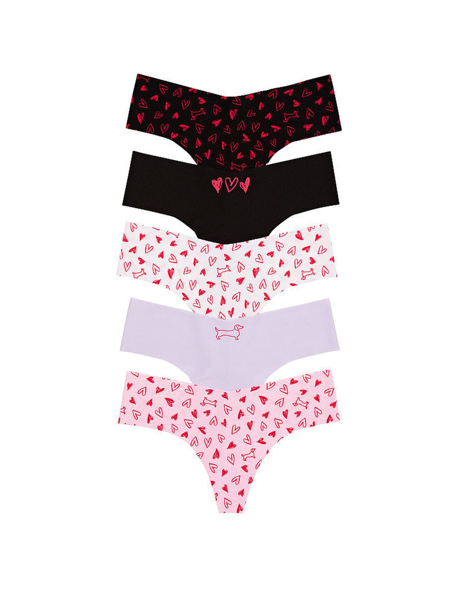 Black/Red/White/Purple/Pink Thong 5 Pack Knickers - Image 1 of 1