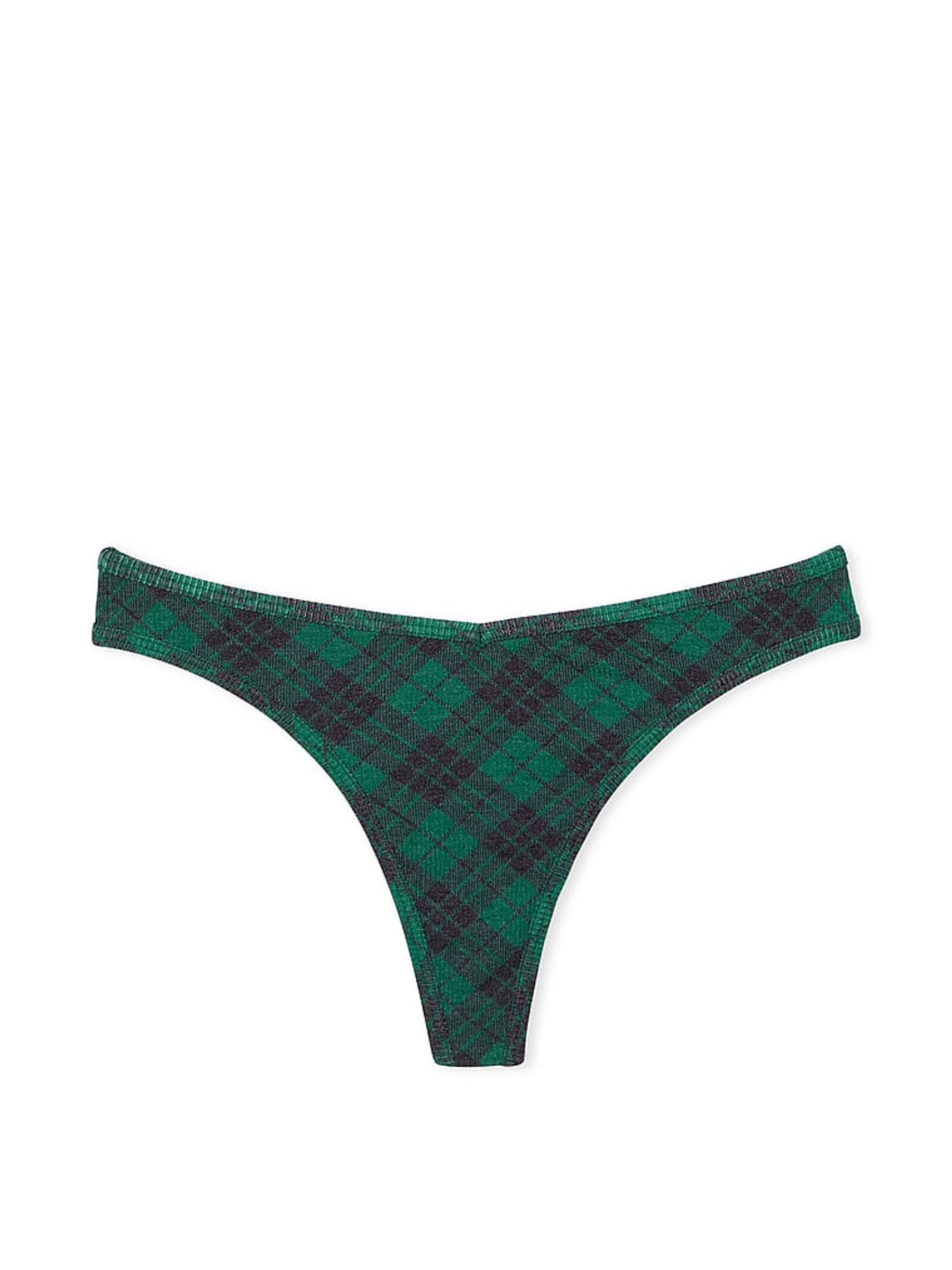 Garnet Green Plaid Rib Cotton Thong Knickers - Image 3 of 3