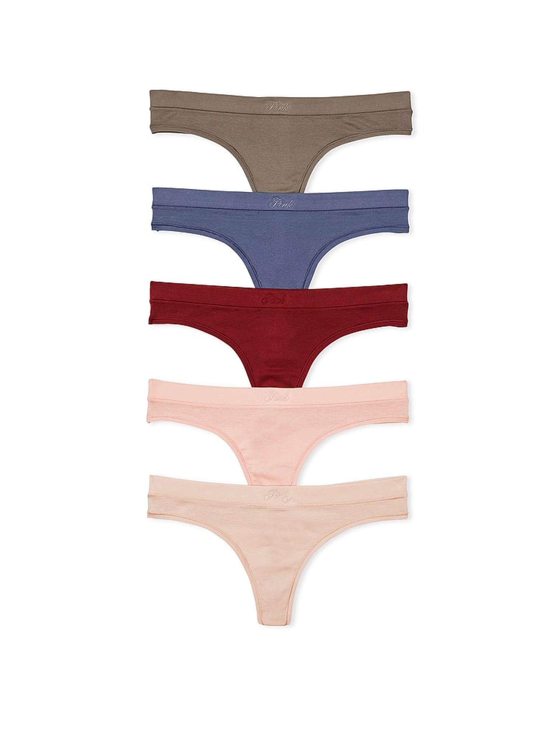 Brown/Blue/Red/Pink Thong 5 Pack Knickers - Image 1 of 1