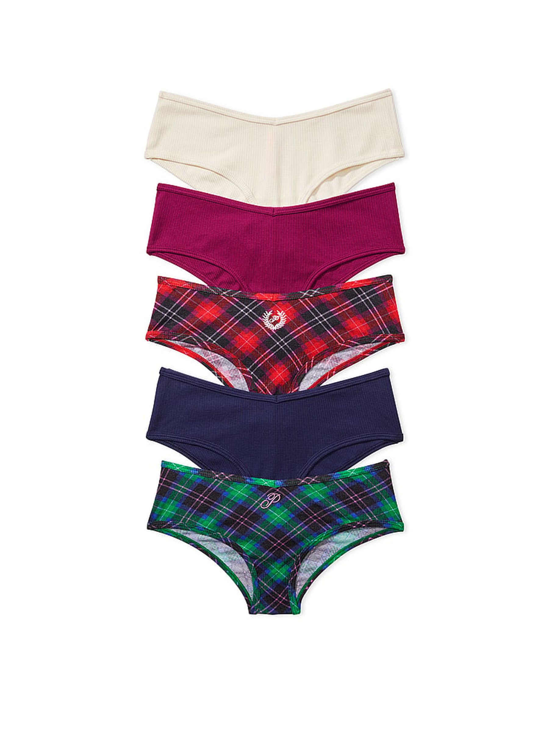 Blue/Green/Red/White/Pink Waffle & Rib Cheeky Cotton 5 Pack Knickers - Image 1 of 1