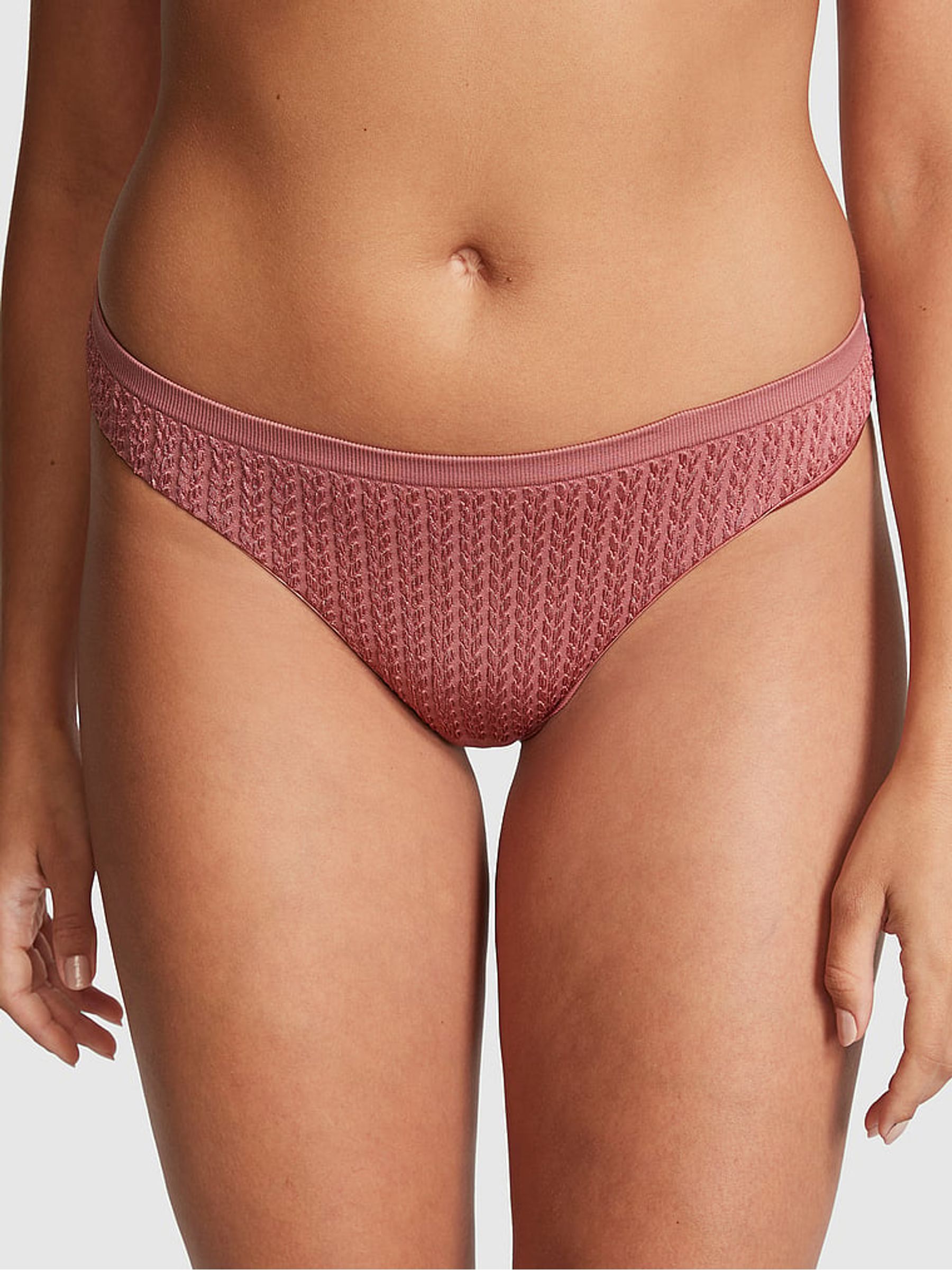 Soft Begonia Pink Cable Knit Seamless Thong Knickers - Image 1 of 1