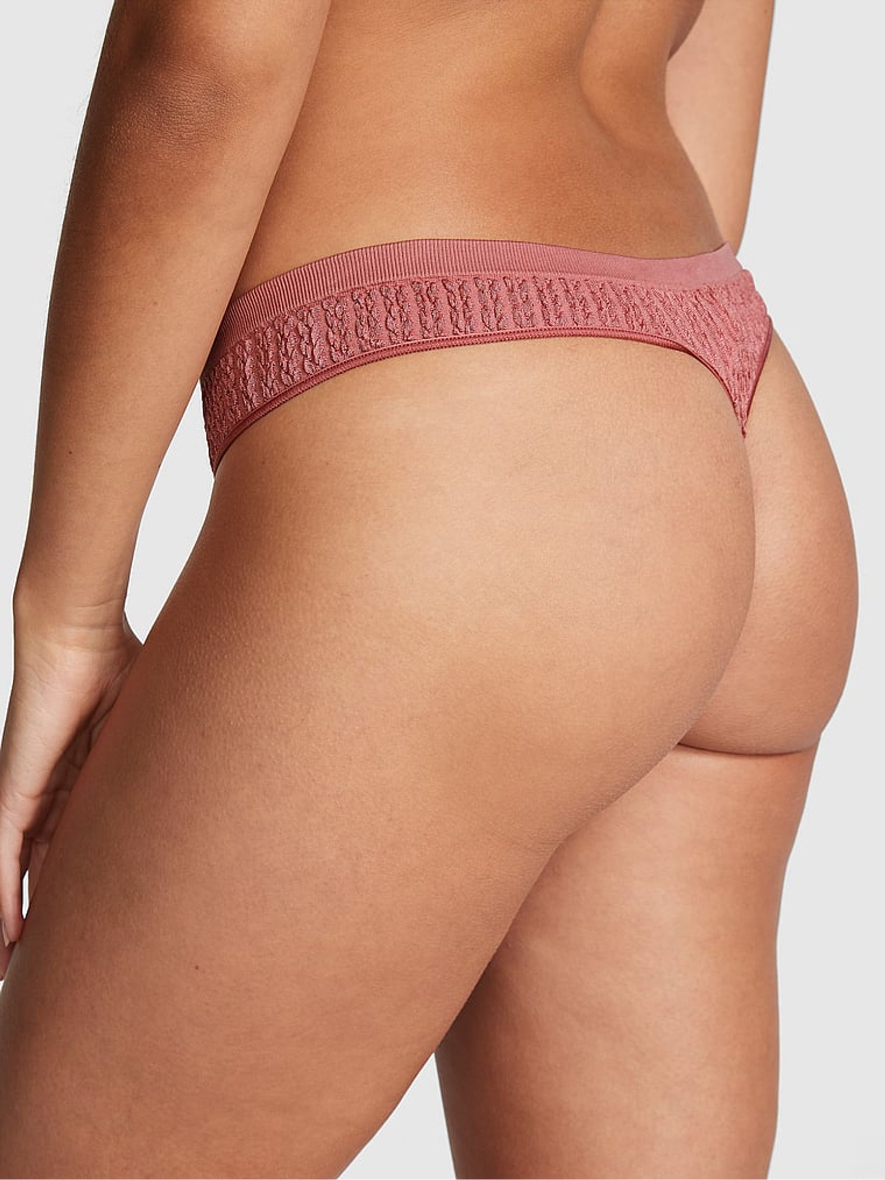 Soft Begonia Pink Cable Knit Seamless Thong Knickers - Image 2 of 4