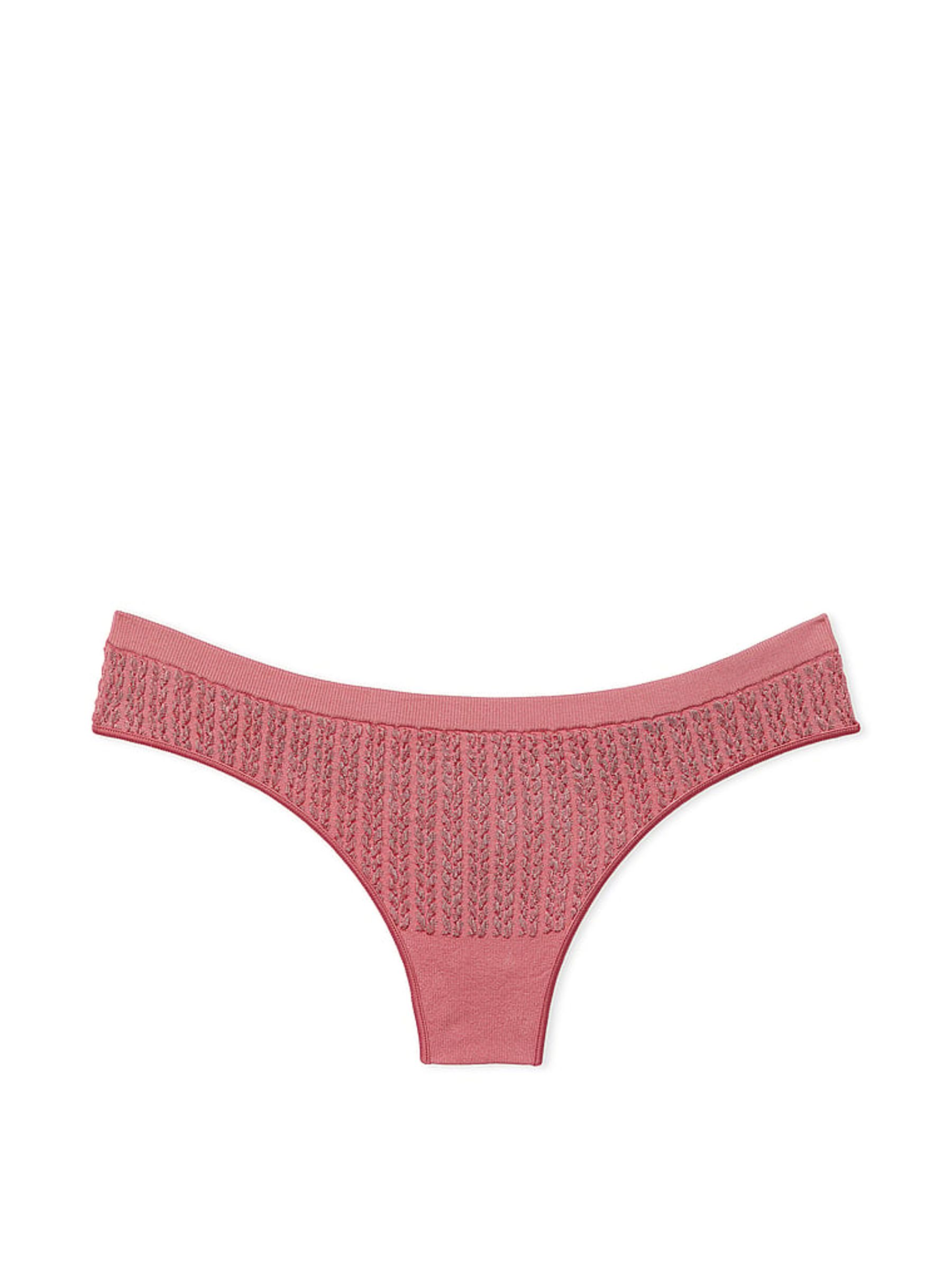 Soft Begonia Pink Cable Knit Seamless Thong Knickers - Image 3 of 4
