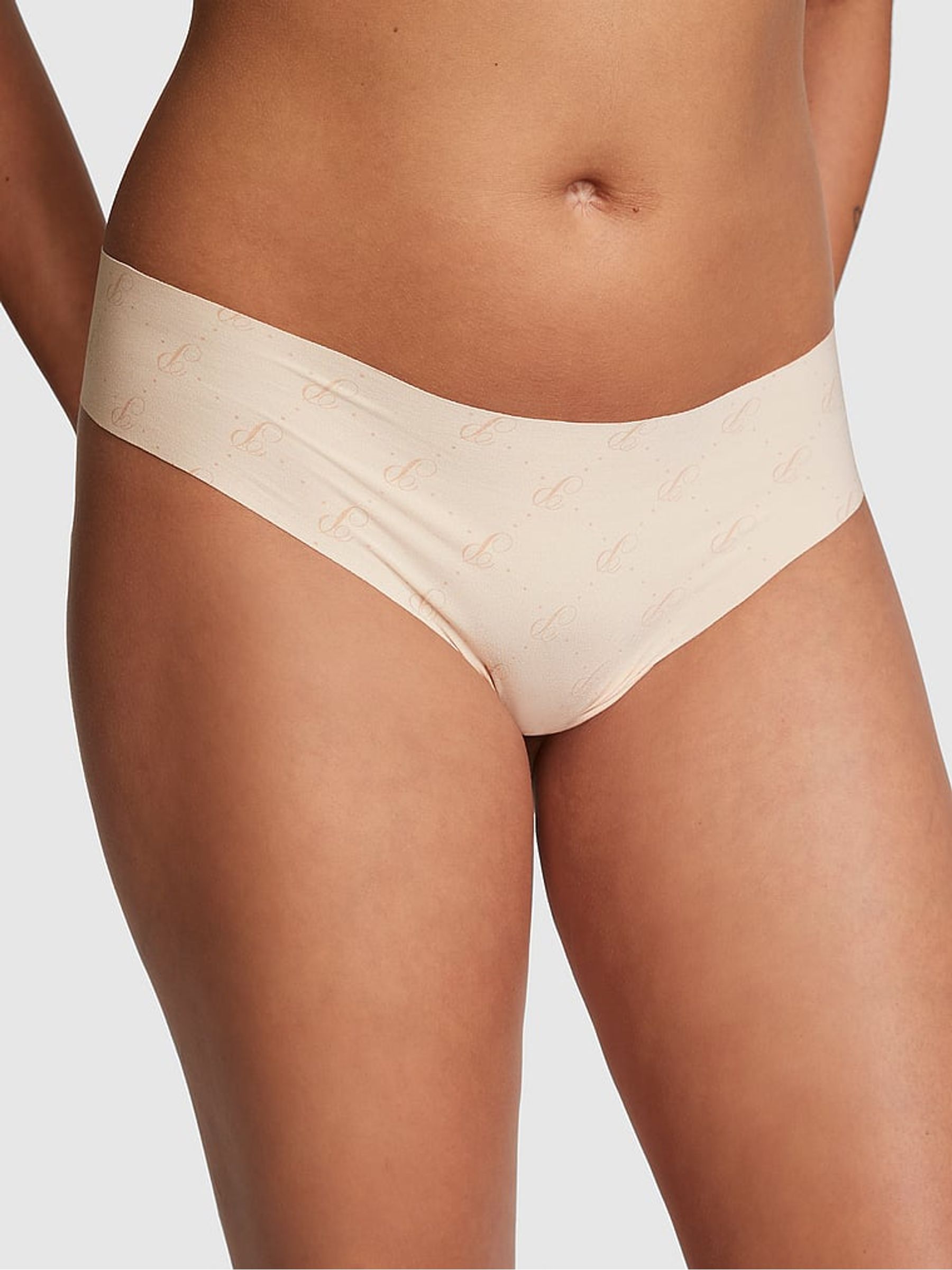 Marzipan Nude Script Heart Print No Show Thong Knickers - Image 1 of 3