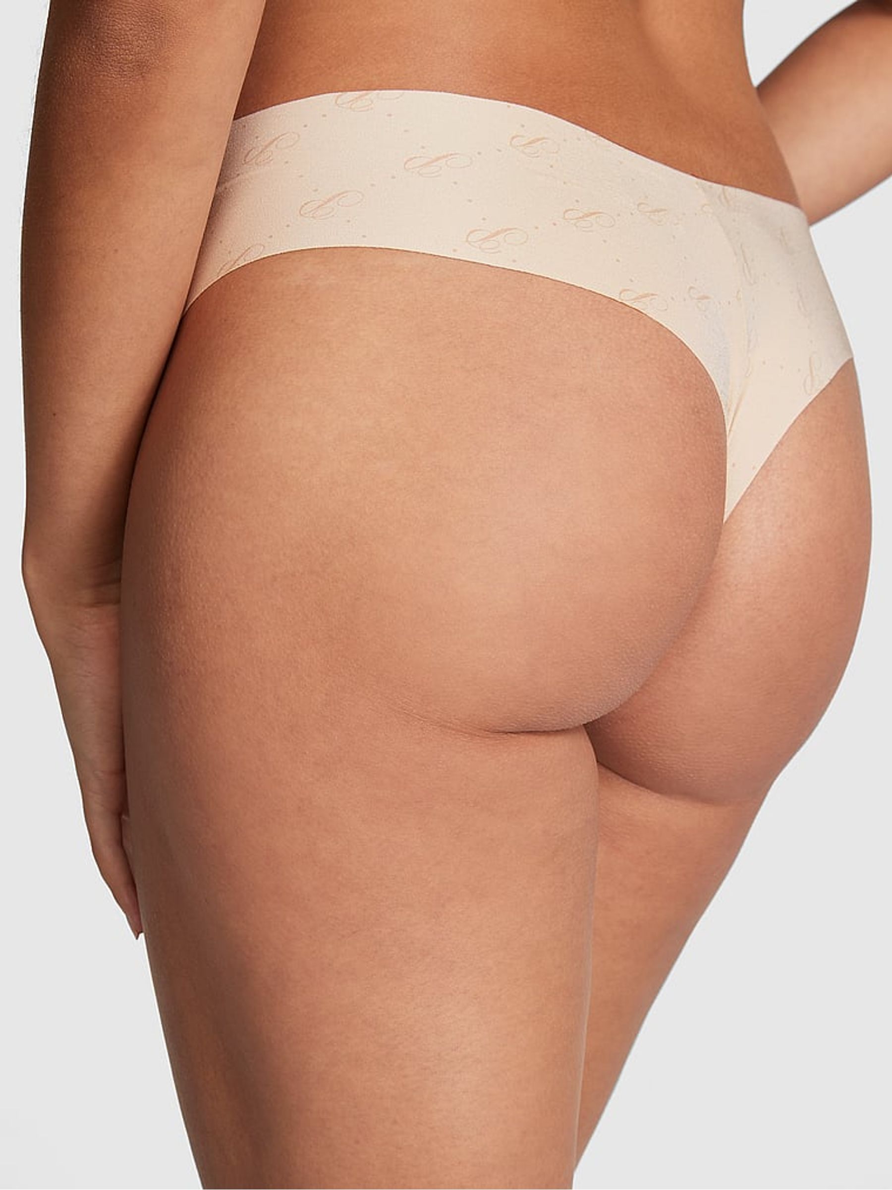 Marzipan Nude Script Heart Print No Show Thong Knickers - Image 2 of 3