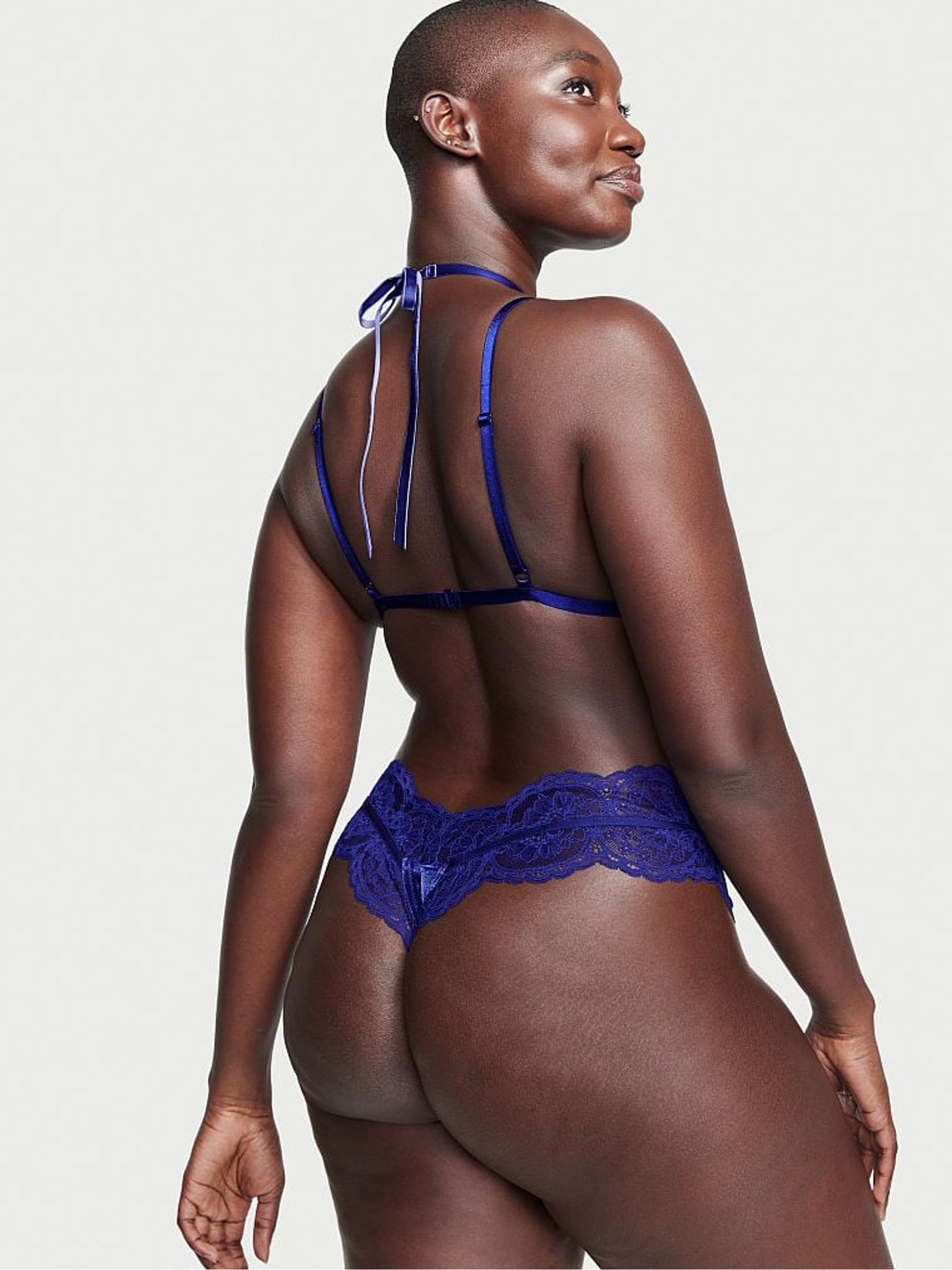Night Ocean Blue Embellished Velvet Bodysuit - Image 2 of 3