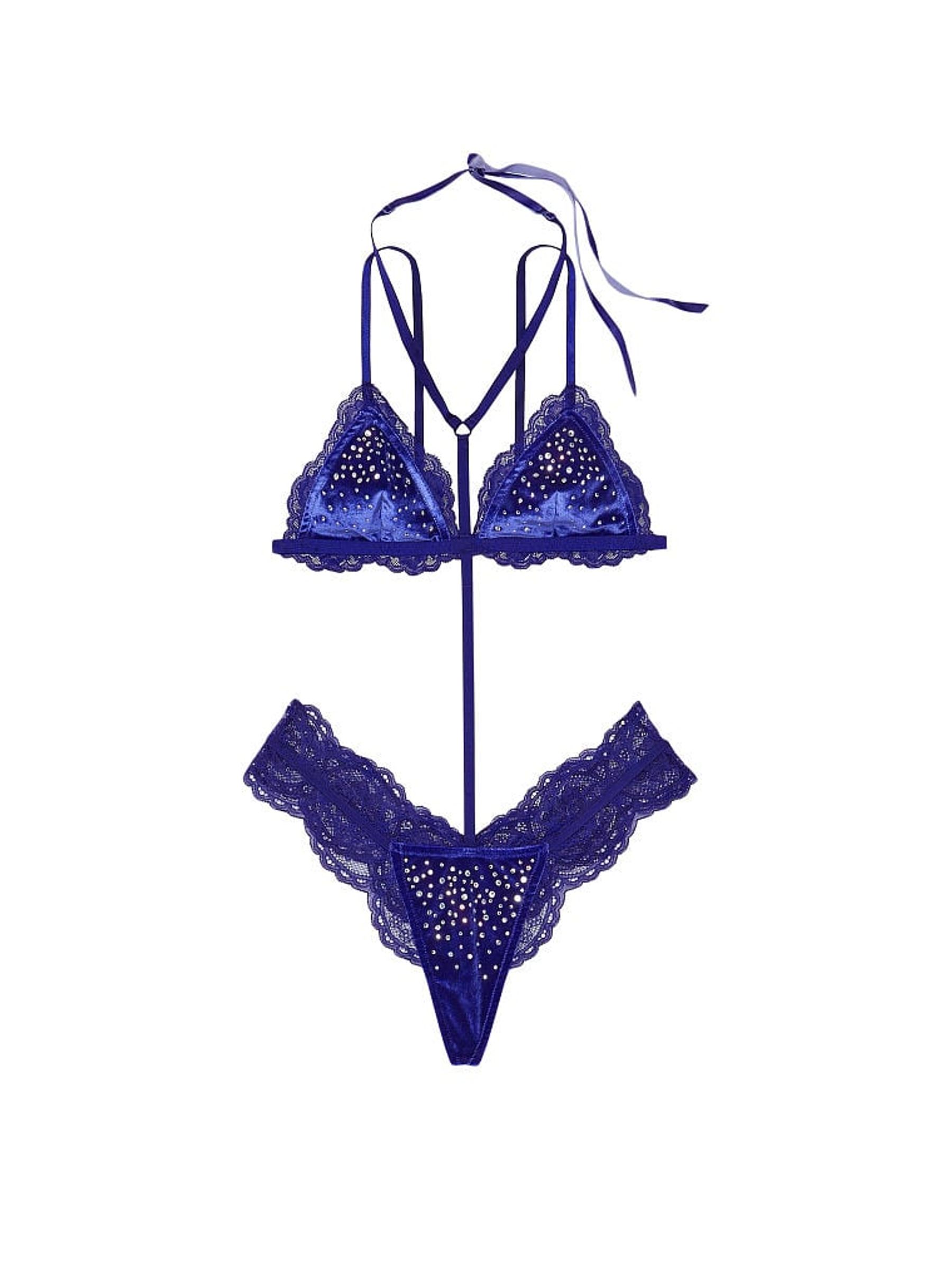 Night Ocean Blue Embellished Velvet Bodysuit - Image 3 of 3