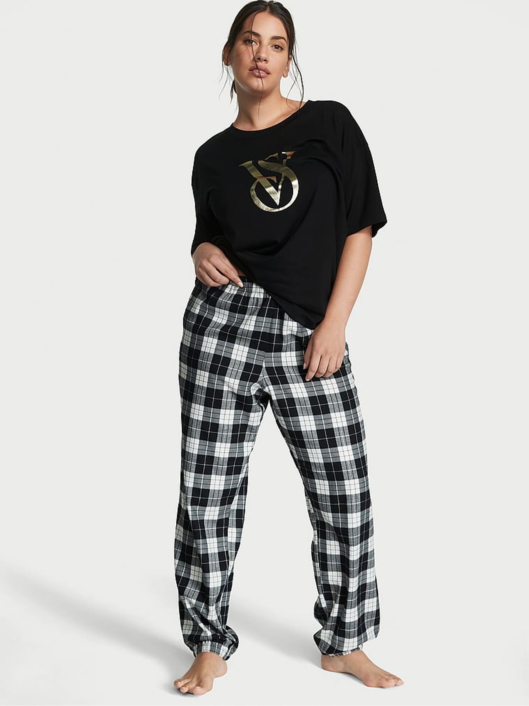 Black White Check Long Cuffed Pyjamas - Image 1 of 4