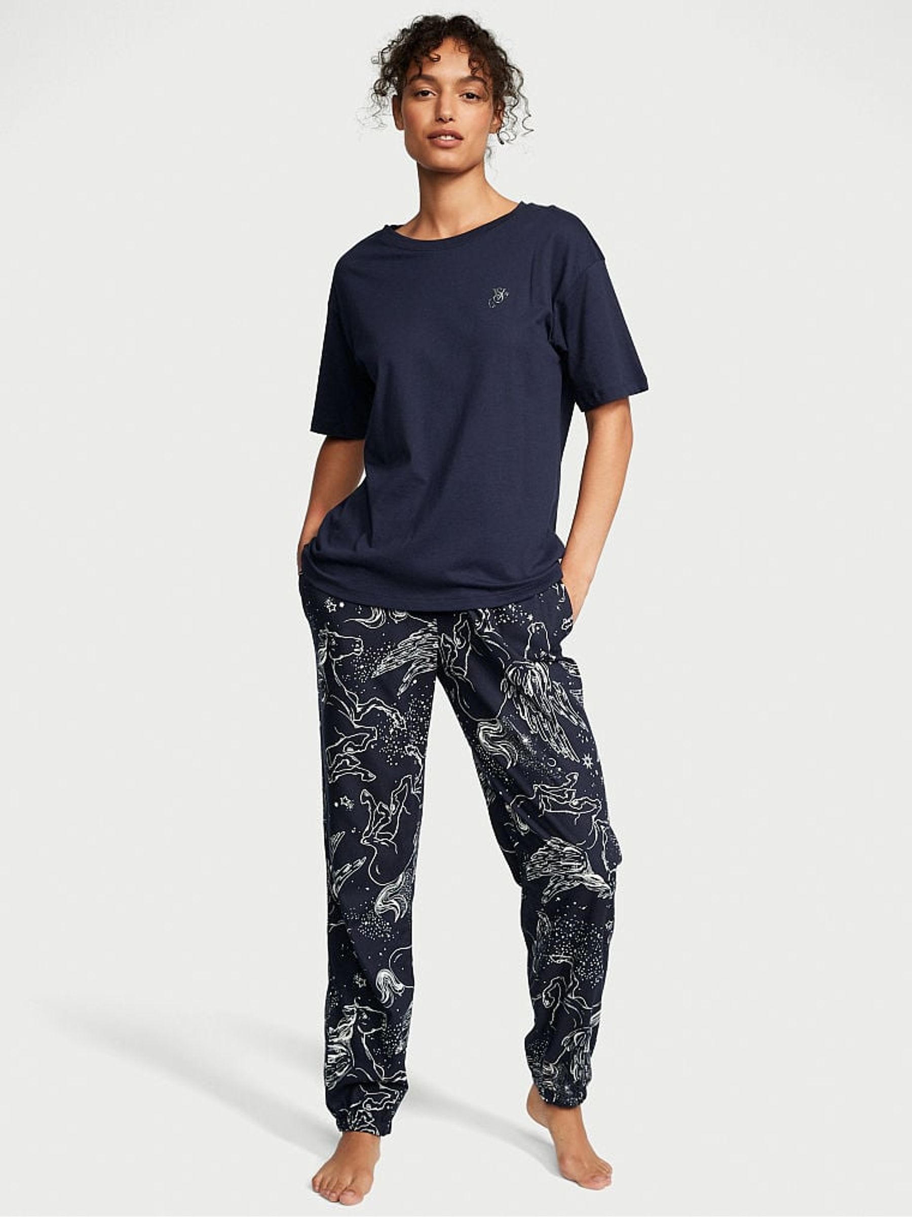 Noir Navy Blue Pegasus Long Cuffed Pyjamas - Image 1 of 3