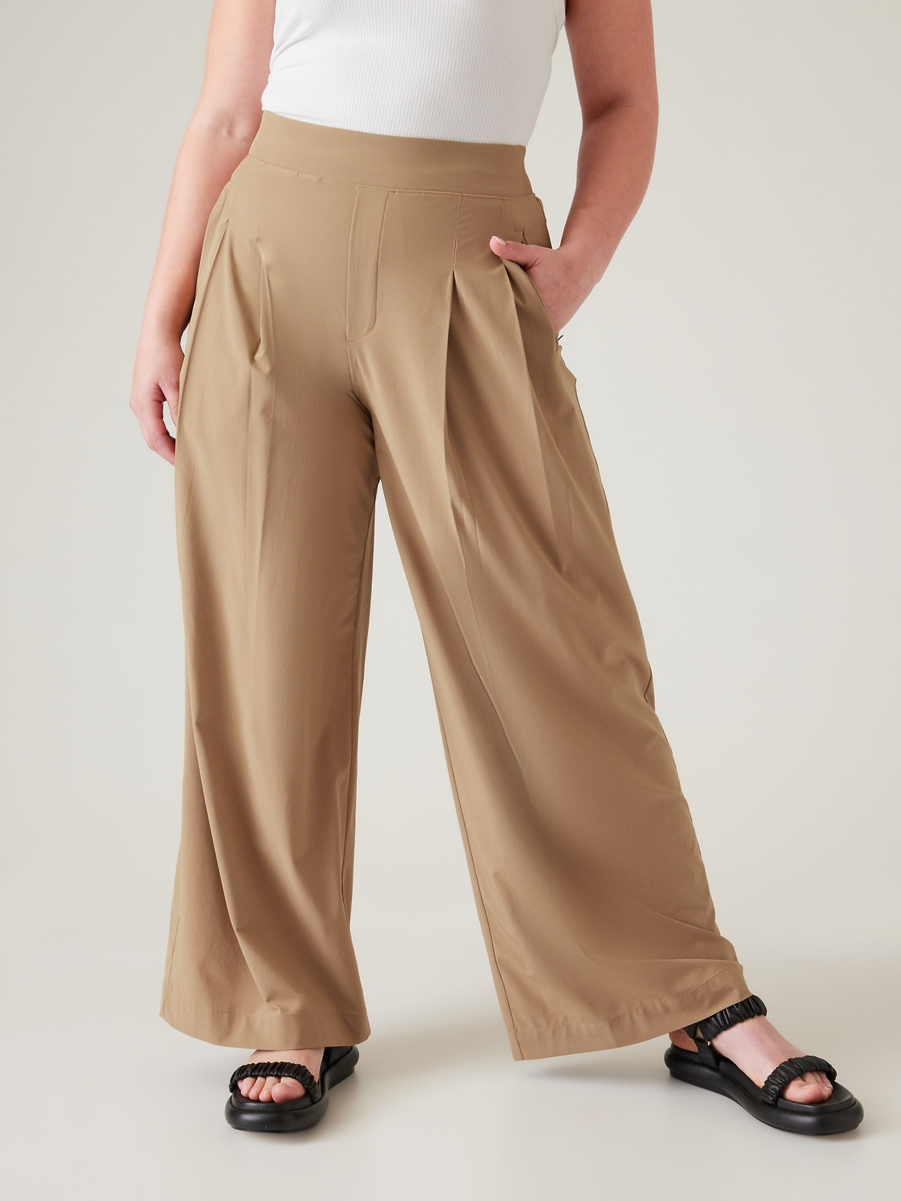 Athleta Brown Brooklyn Mid Rise Lightweight Wide Leg Trousers - Image 4 of 5