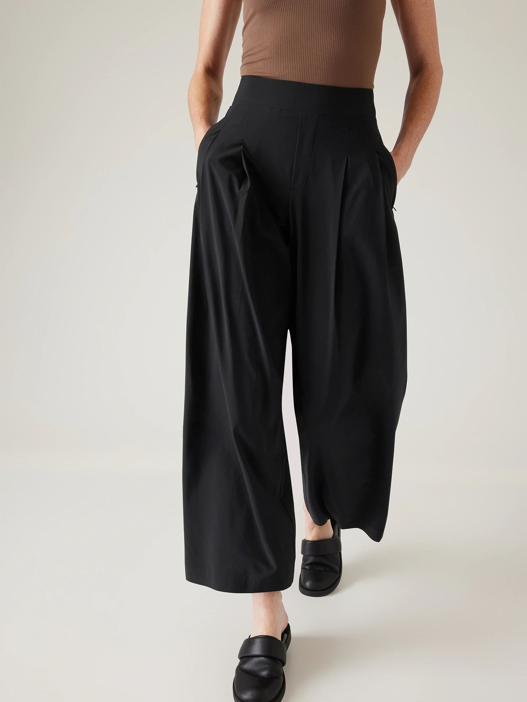 Athleta Black Brooklyn Mid Rise Lightweight Wide Leg Trousers - Image 1 of 3