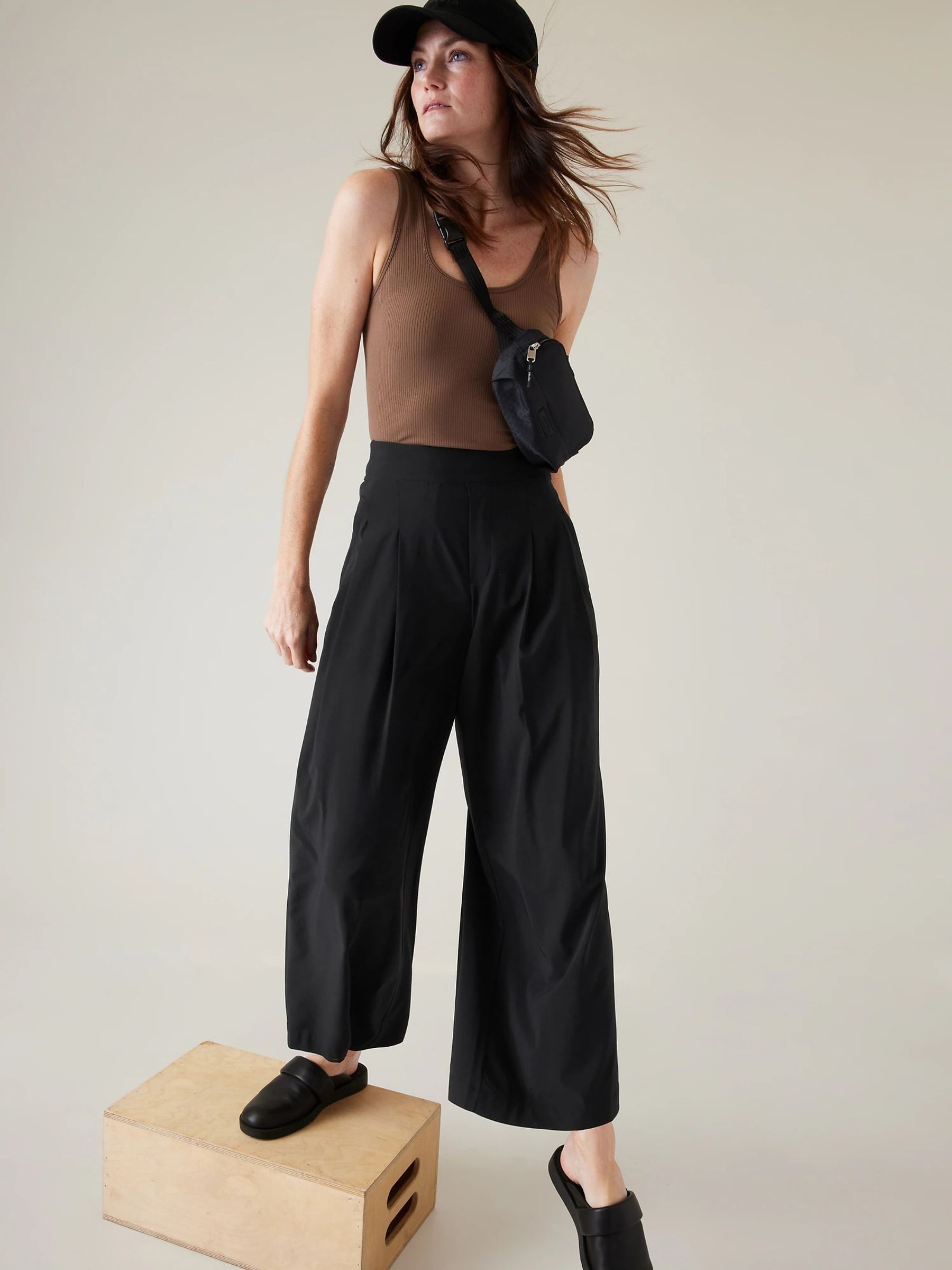 Athleta Black Brooklyn Mid Rise Lightweight Wide Leg Trousers - Image 2 of 3