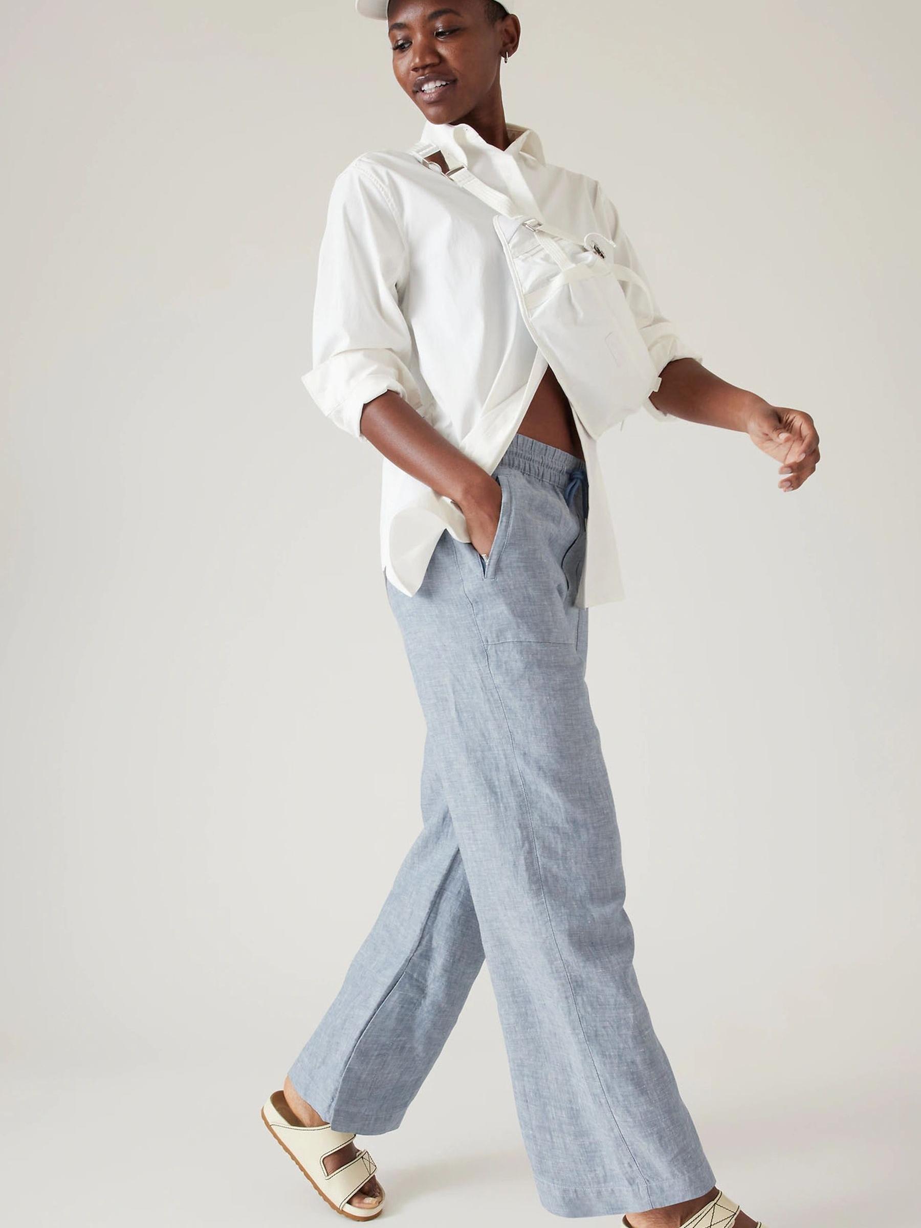 Athleta Blue Mid Rise Wide Leg Linen Trousers - Image 2 of 6