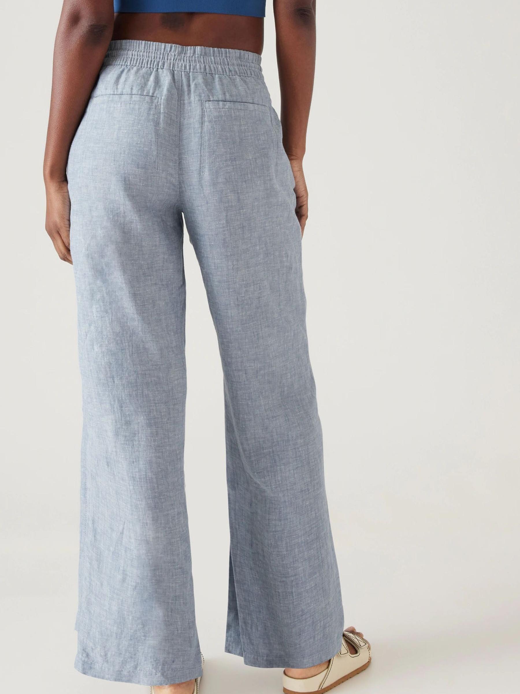 Athleta Blue Mid Rise Wide Leg Linen Trousers - Image 3 of 6