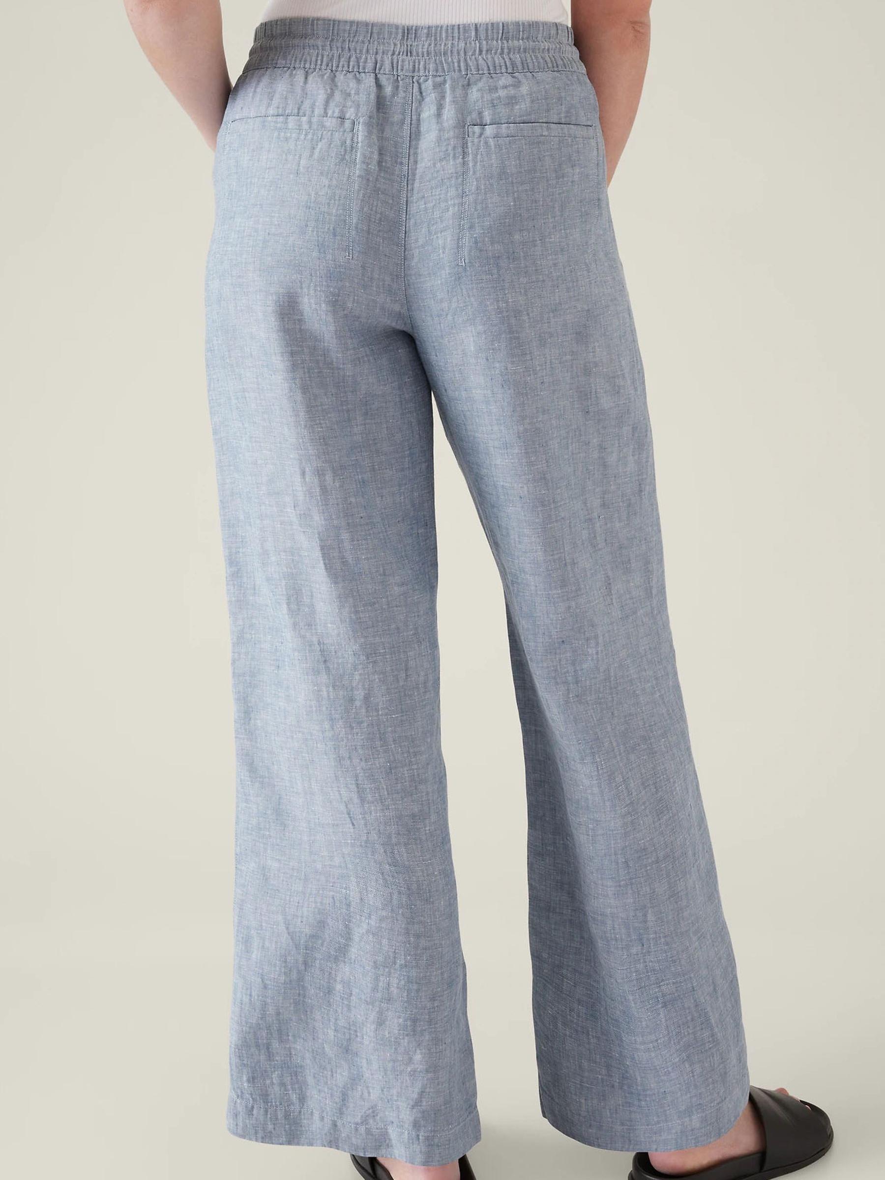 Athleta Blue Mid Rise Wide Leg Linen Trousers - Image 5 of 6