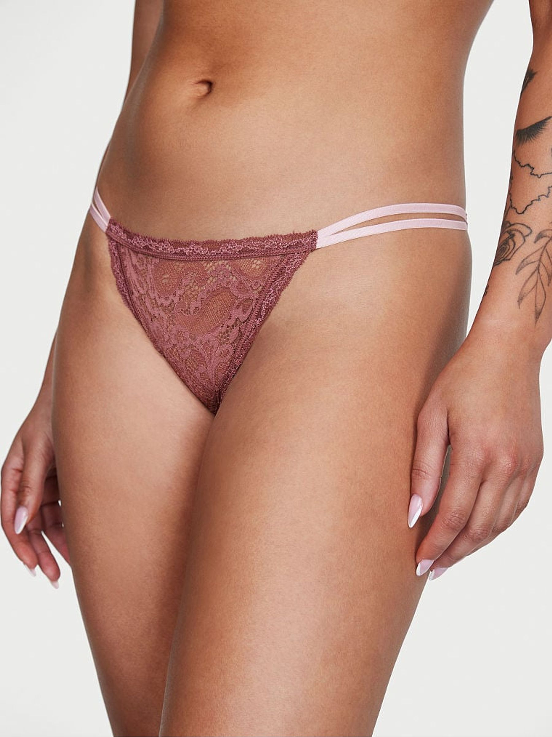Vintage Rose Pink Paisley Lace String Bikini Knickers - Image 1 of 4