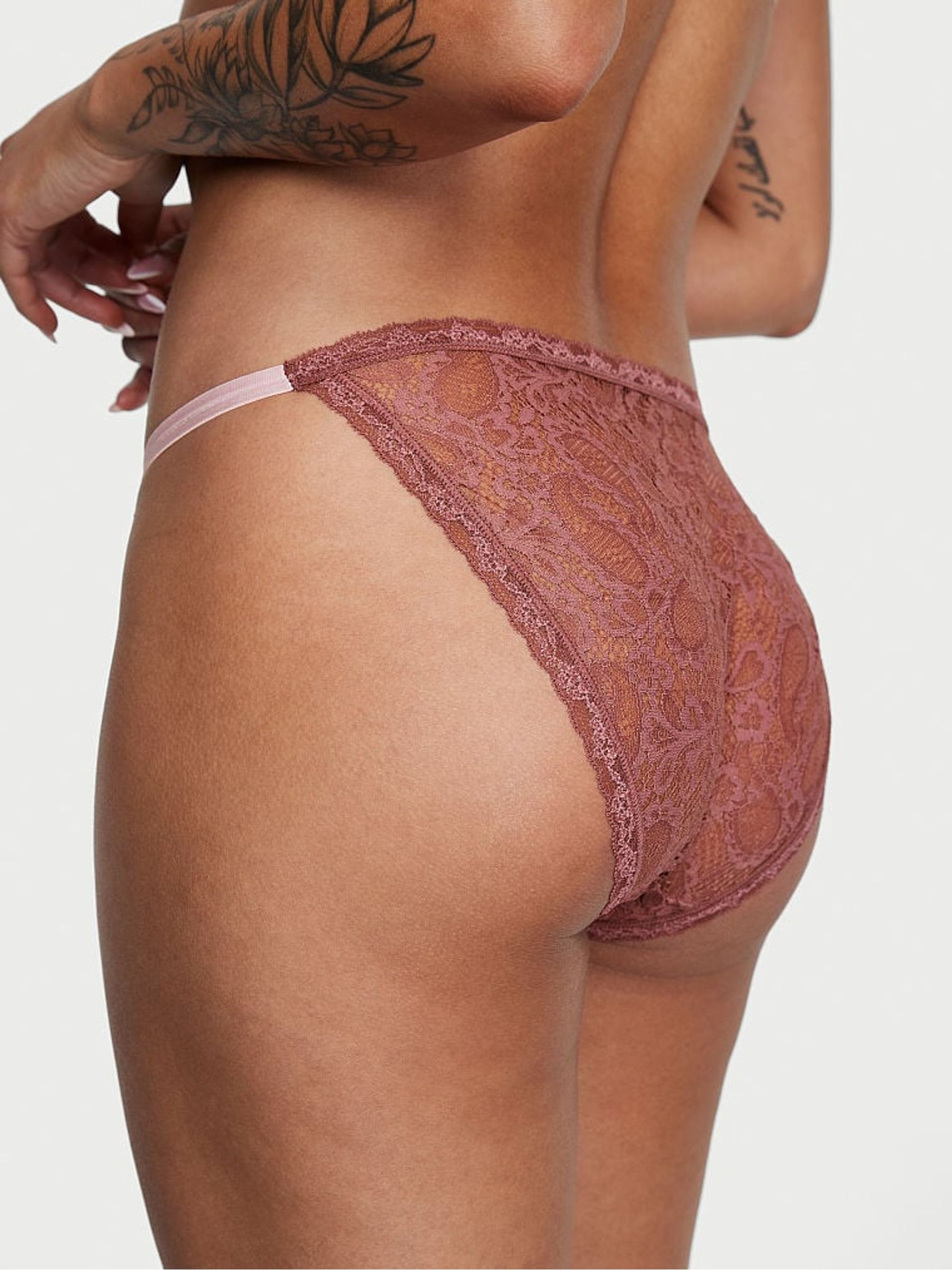 Vintage Rose Pink Paisley Lace String Bikini Knickers - Image 2 of 4