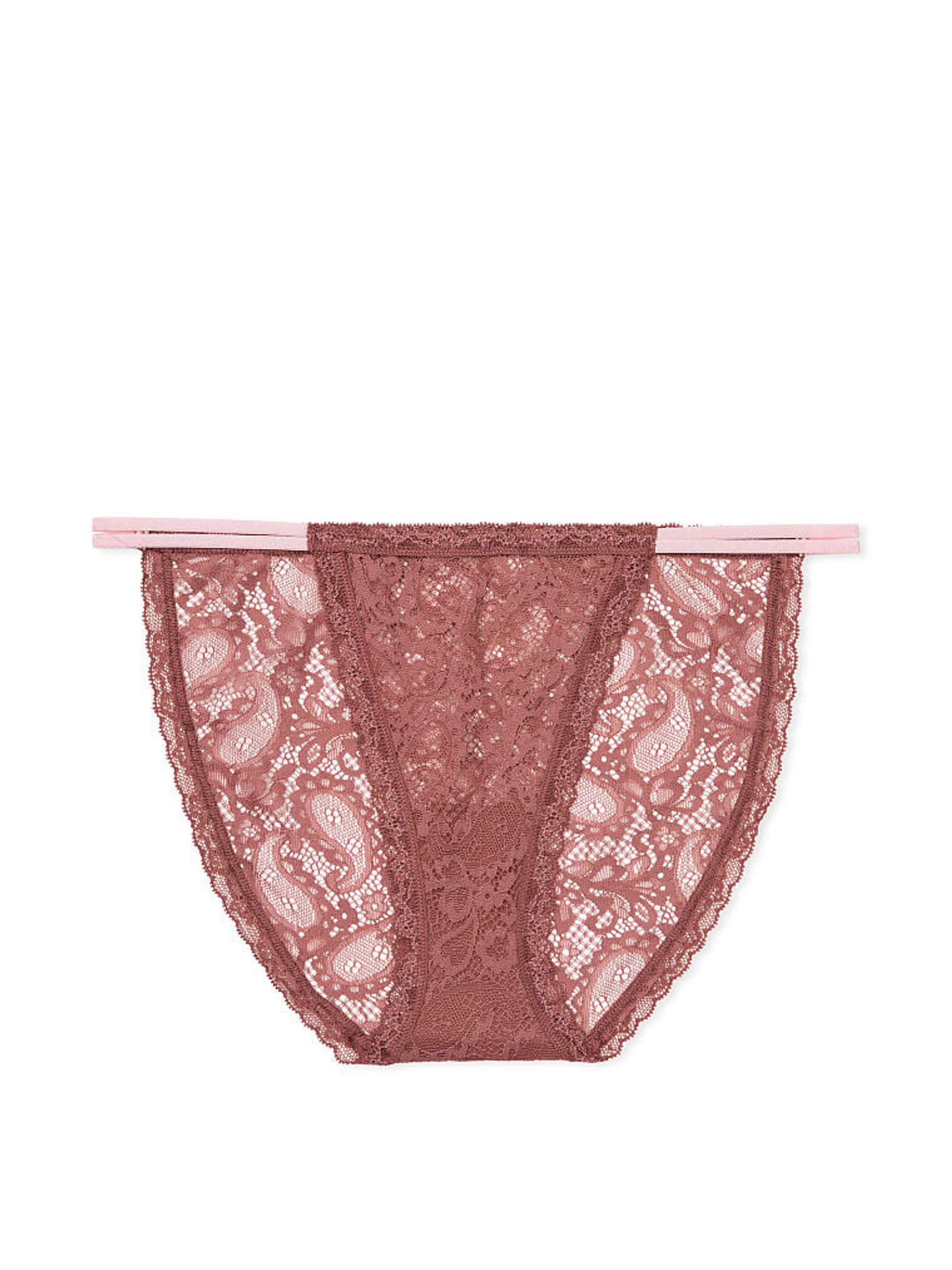 Vintage Rose Pink Paisley Lace String Bikini Knickers - Image 3 of 4
