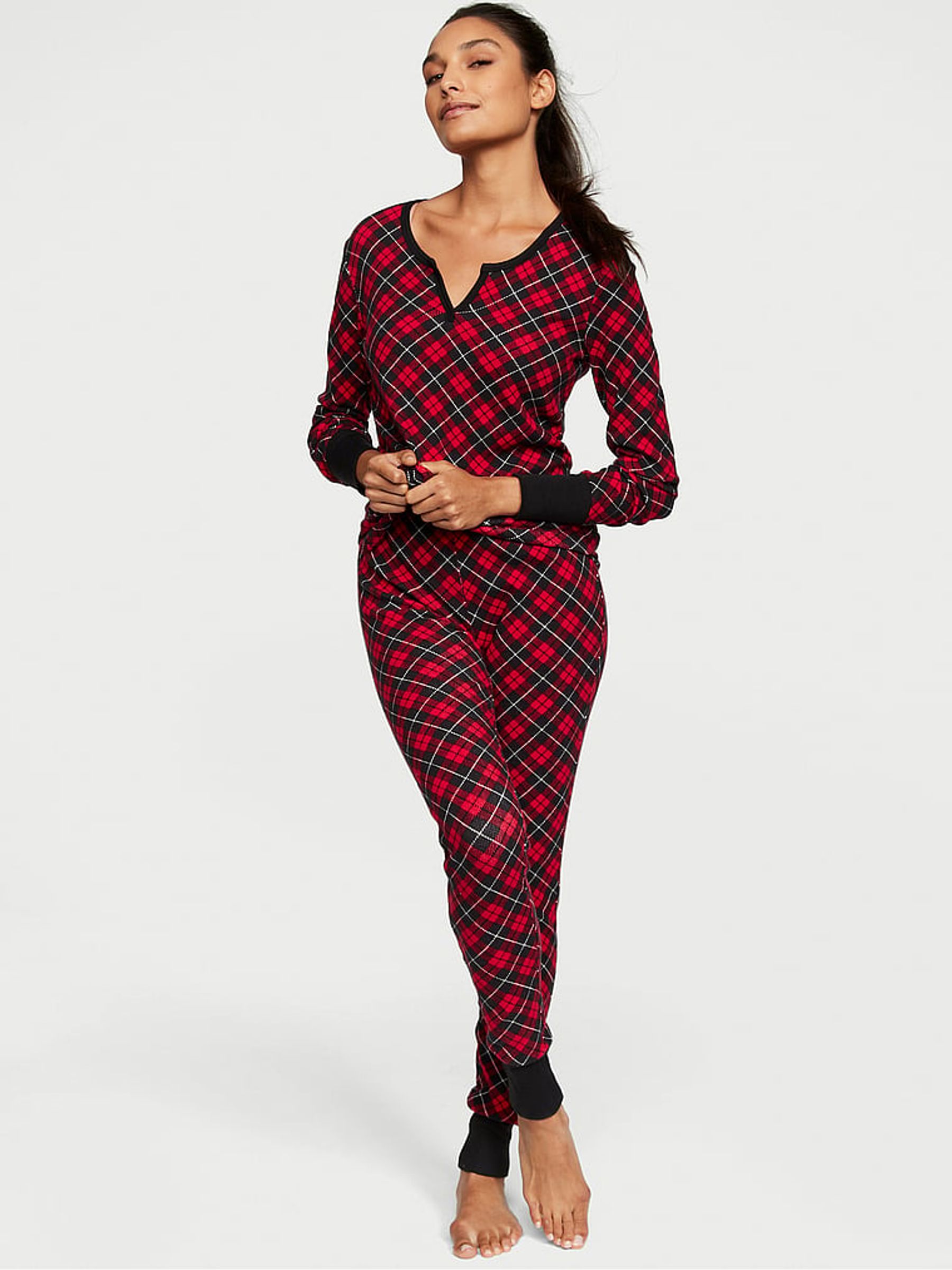 Lipstick Tartan Red Thermal Long Pyjamas - Image 1 of 3