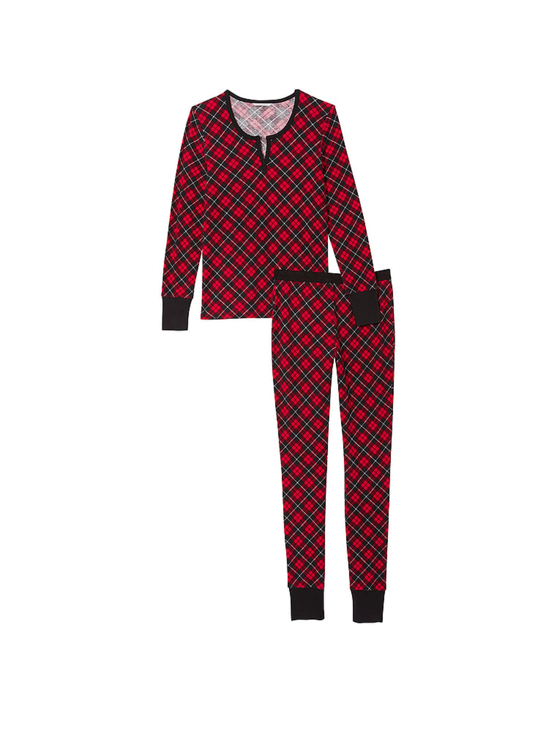 Lipstick Tartan Red Thermal Long Pyjamas - Image 3 of 3